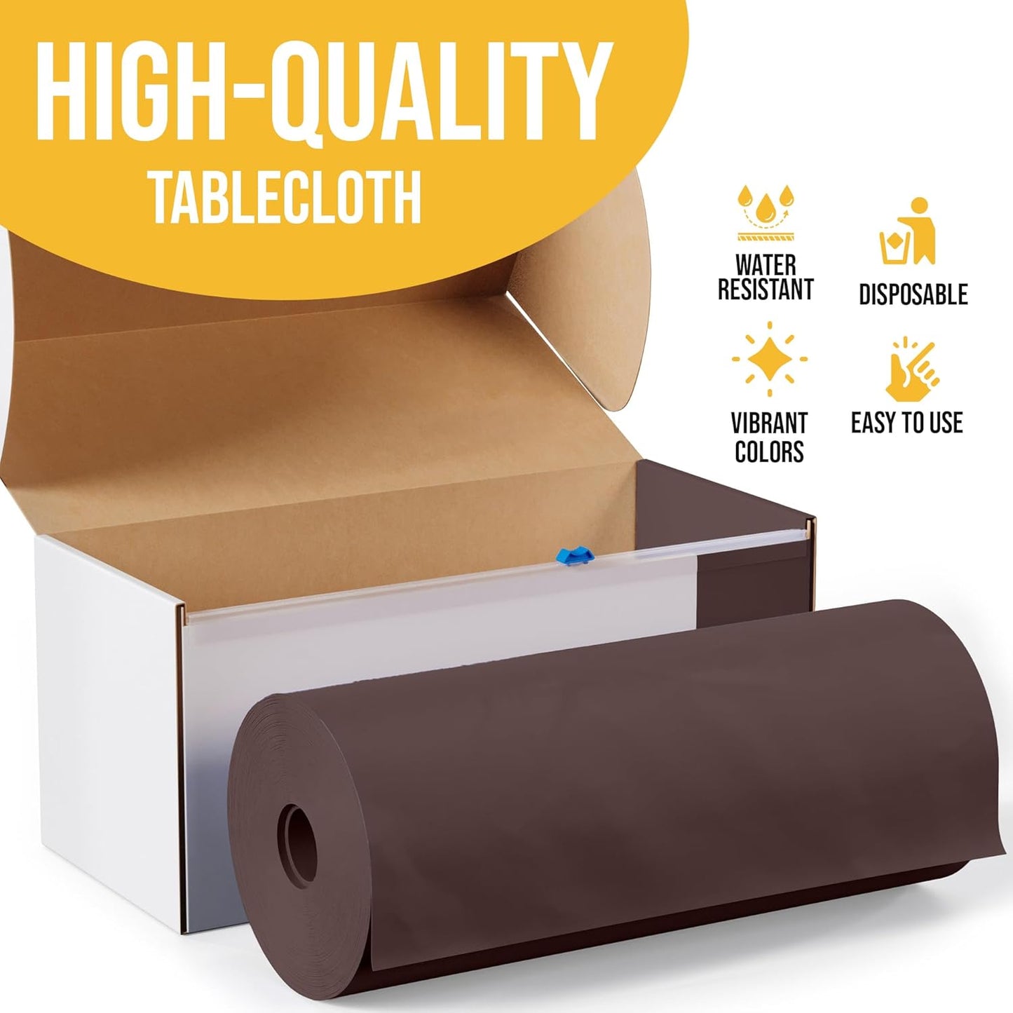 Party Solids 54 Inch X 100 Feet Brown Plastic Table Cover Roll in A Cut - to - Size Box with Convenient Slide Cutter. Cuts Up to 12 Rectangle 8 Feet Plastic Disposable Tablecloths