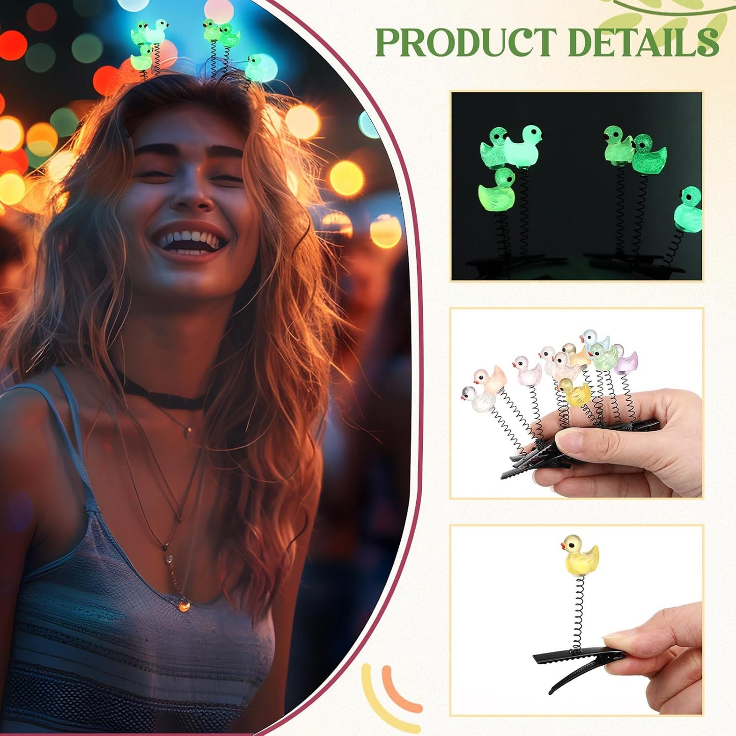 100 Pcs Mini Glow Hair Clips Girls Rave Hair Clips for Women Christmas Music Festival Holiday Party Supplies (Funny Duck)