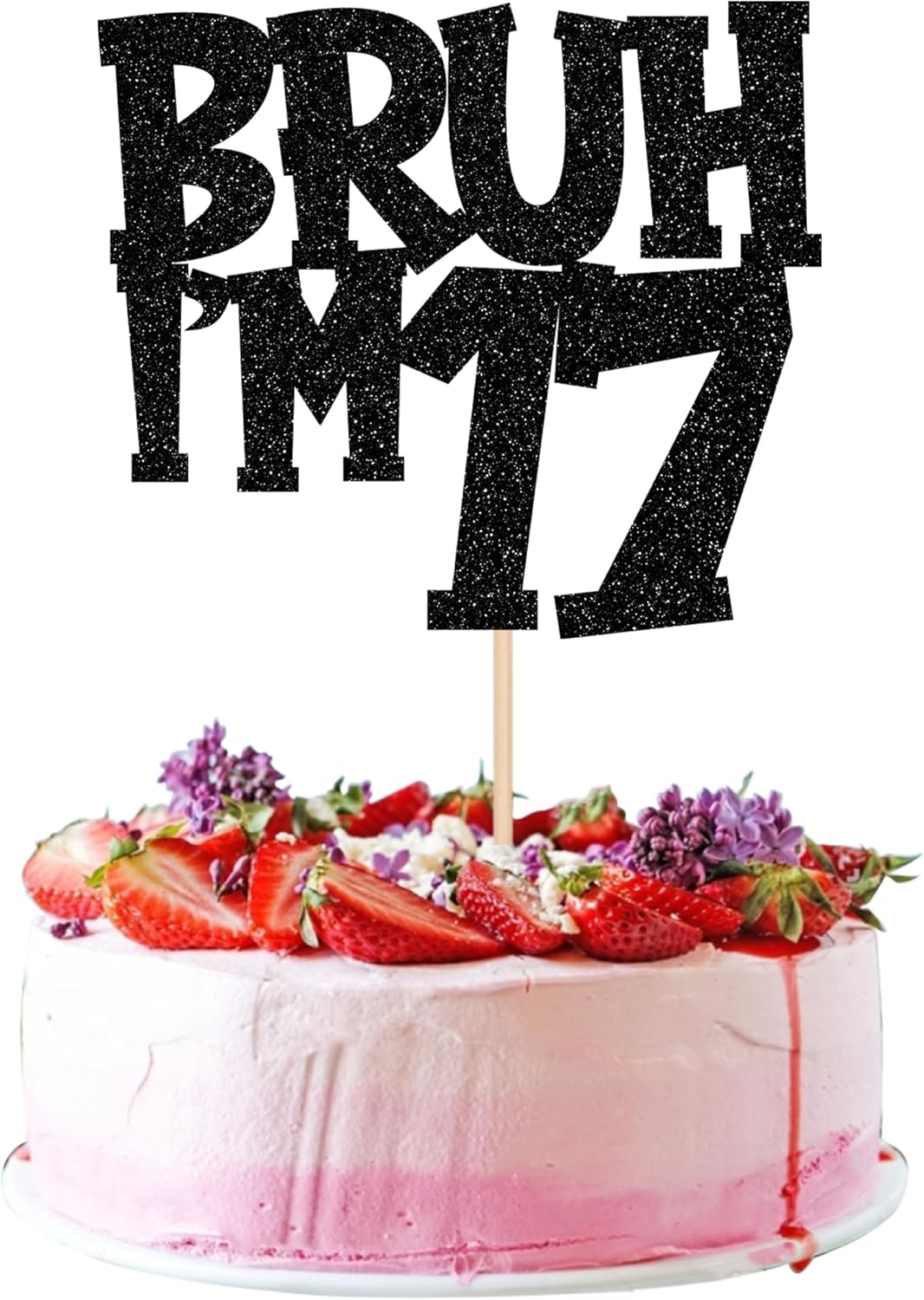 1 PCS Bruh I'm 17 Cake Topper Black Glitter Happy 17th Birthday Cake Pick Bro I'm 17 It's My 17th Birthday Cake Decoration for Cheers to 17 Years Birthday Party Decorations Supplies