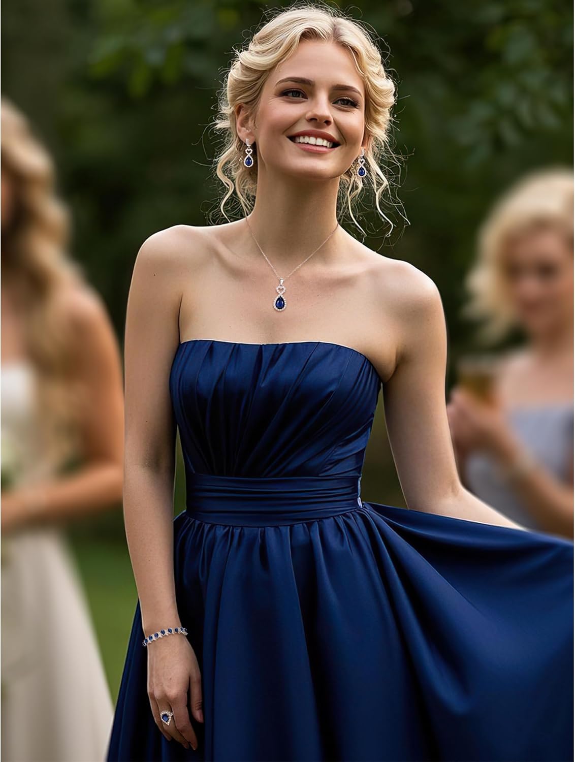 BriLove Wedding Jewelry Set for Women Bride Bridesmaid, Gorgeous Cubic Zirconia Teardrop Necklace Earrings Bracelet Adjustable Ring Jewelry Gift for Birthday/Anniversary/Mother’s Day