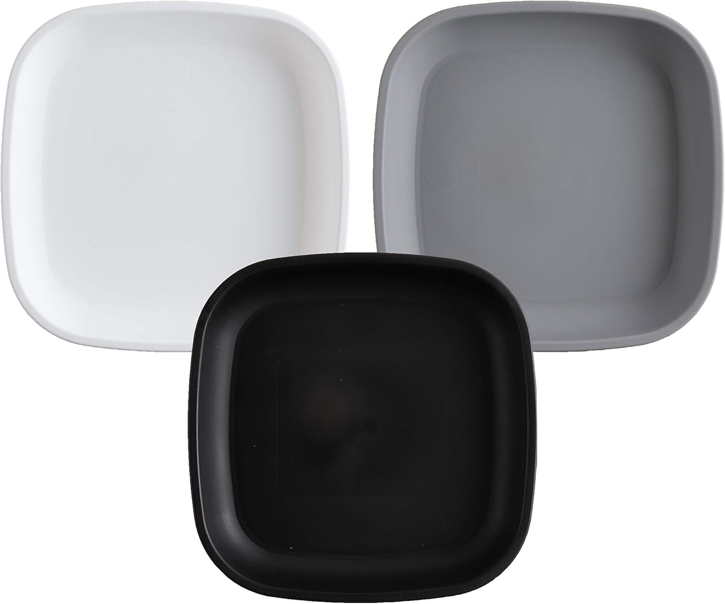 Re-Play Toddler Plates - 22 Oz. Deep-Walled Flat Kids Plates - Dishwasher & Microwave Safe - Made in USA - Set of 3-7.37" x 7.37" x 1.25" - Monochrome