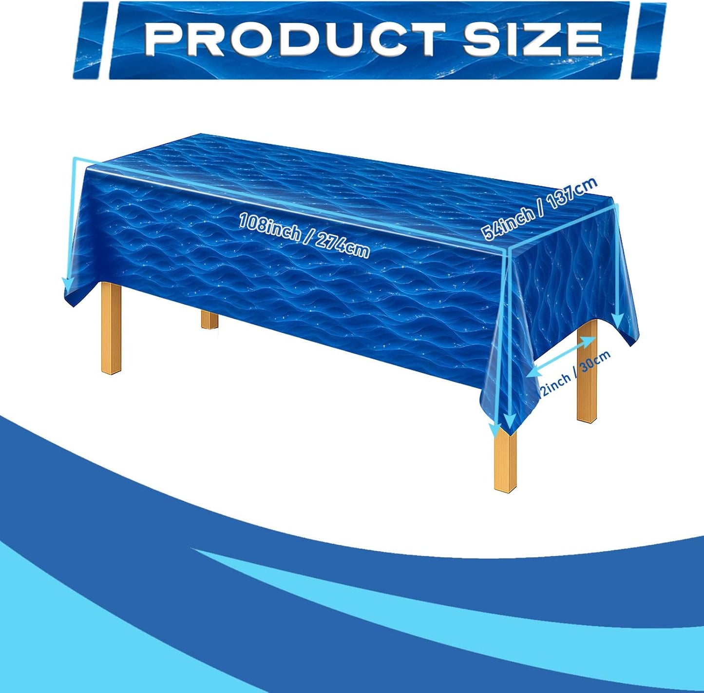 4 Pcs Ocean Wave Plastic Tablecloth Disposable Water Table Cover Blue Under The Sea Party Tablecloths Beach Table Cloth for Summer Pool Birthday Party Decorations (54" x108")