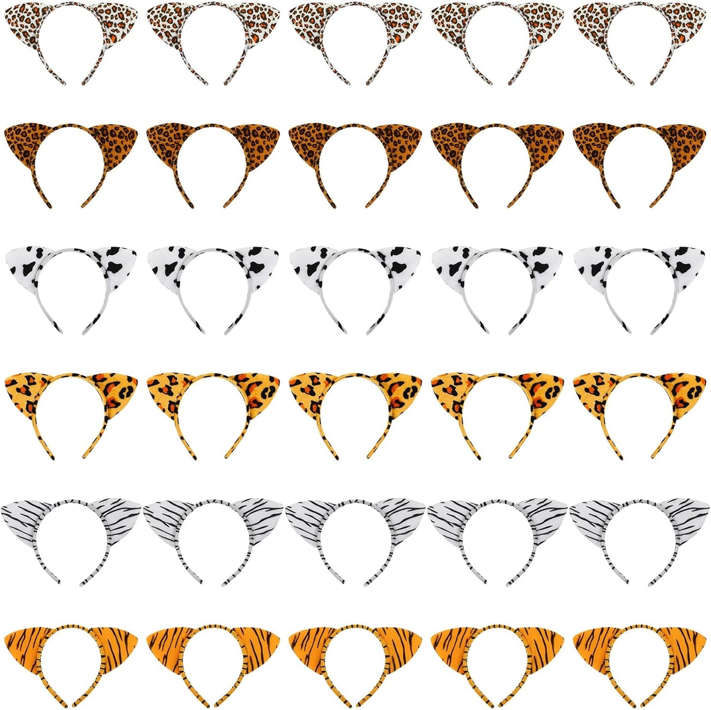Kigeli 30 Pcs Jungle Animal Safari Ears Headbands for Hair Hoops Photo Booth Props One Birthday Halloween Favors
