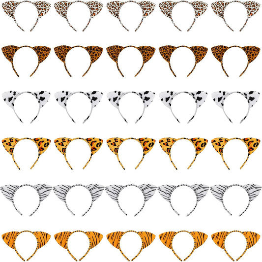 Kigeli 30 Pcs Jungle Animal Safari Ears Headbands for Hair Hoops Photo Booth Props One Birthday Halloween Favors