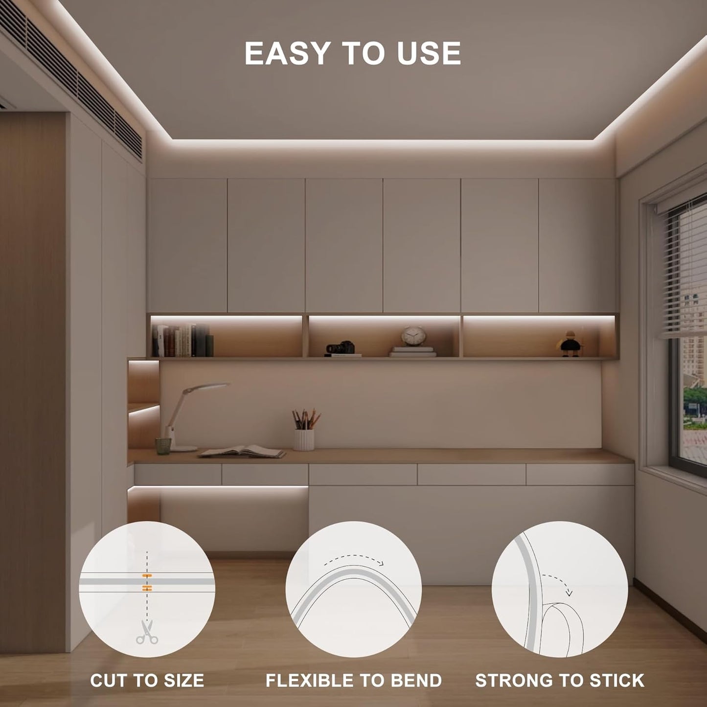 32.8ft COB Led Strip Light with Remote, 4000K Dimmable Bright Led COB Strip Light, White Continuous Led Strip Light for Mirror, Stair, Cabinet, Room