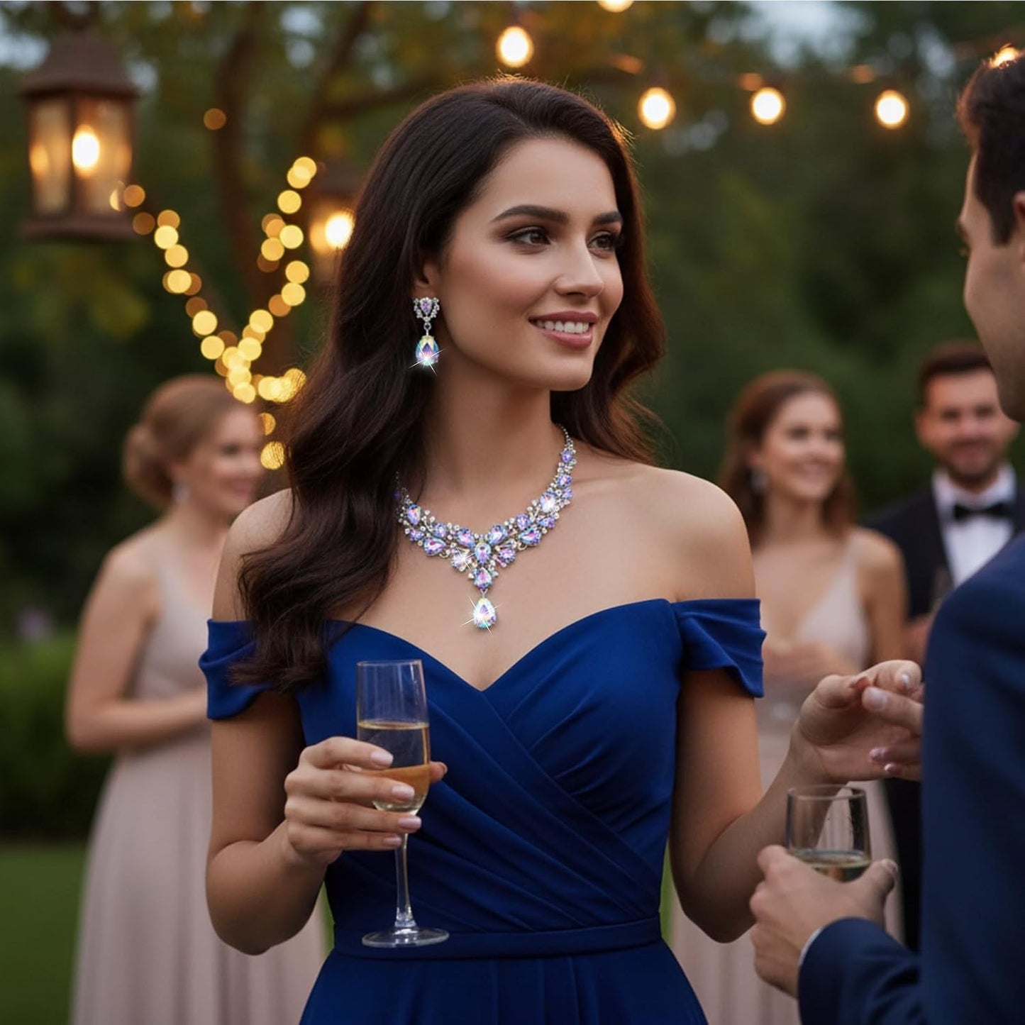 Hicarer Bridal Teardrop Cluster Crystal Jewelry Set for Women Necklace Earrings Wedding