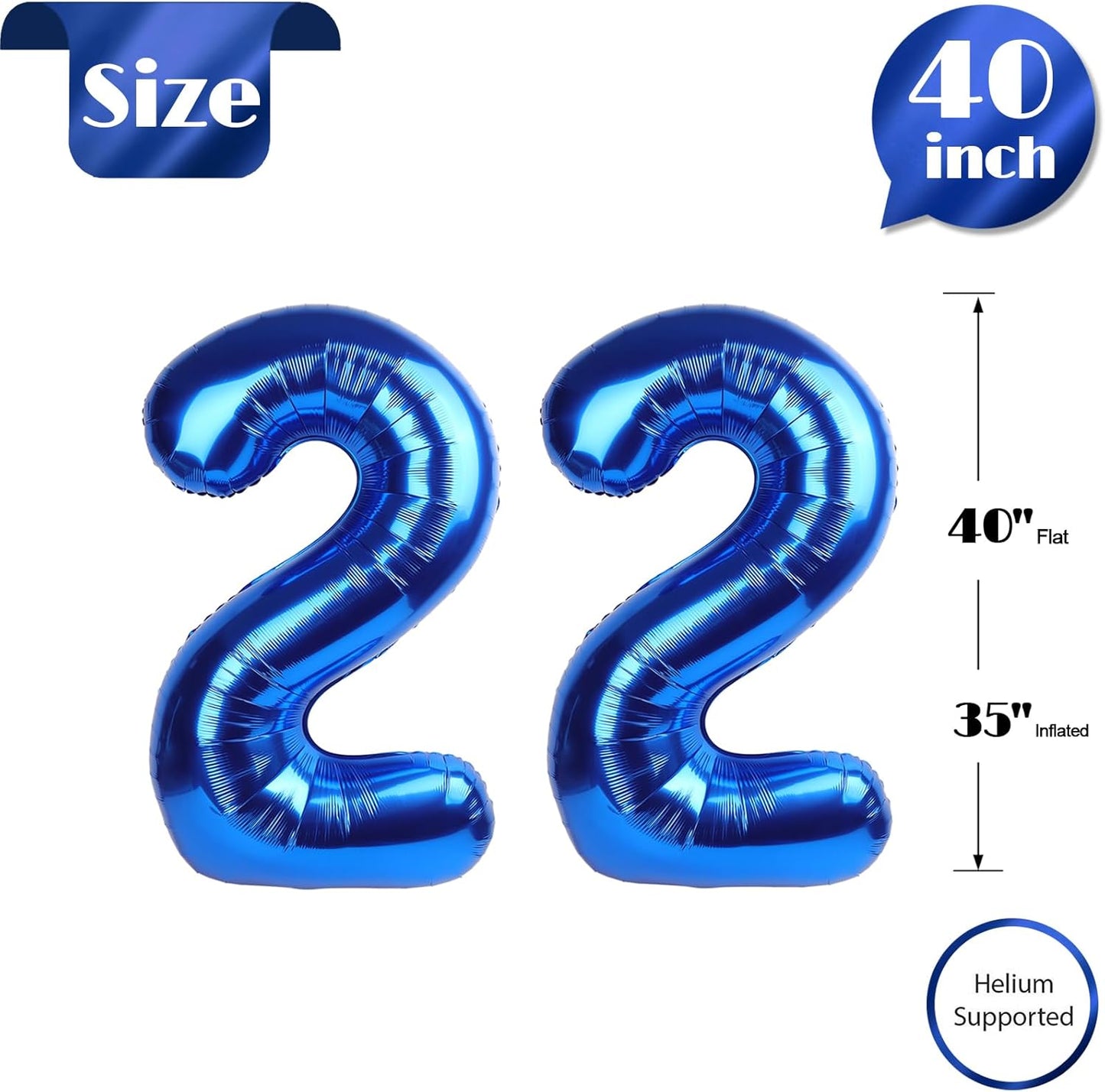 Navy Blue Number 22 Balloon 40 inch, 22 Number Balloons, 22nd Navy Blue Birthday Decorations, 22 Year Old Women Men Blue Party Supplies