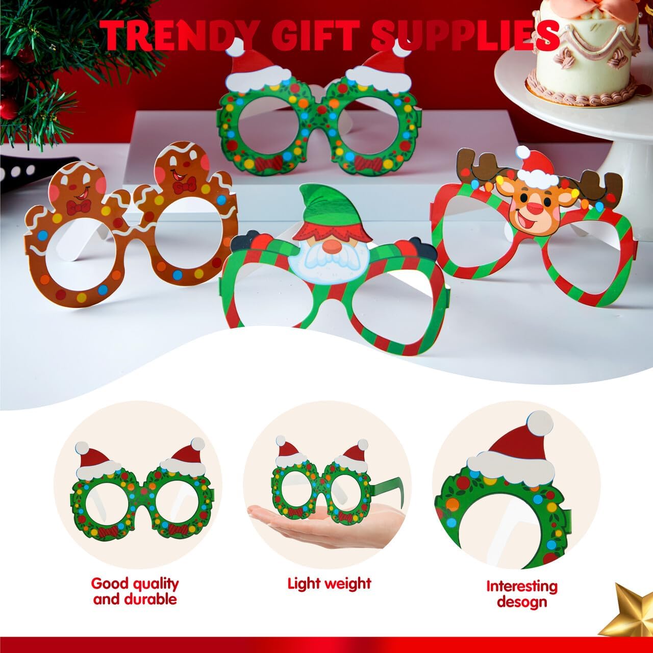 JOYIN 36 Pcs Christmas Paper Eyeglasses, Christmas Party Glasses, Frame Costume Eyeglasses Assorted Designs for Adults and Children for Christmas Party Supplies Photo Booth and Party Favors