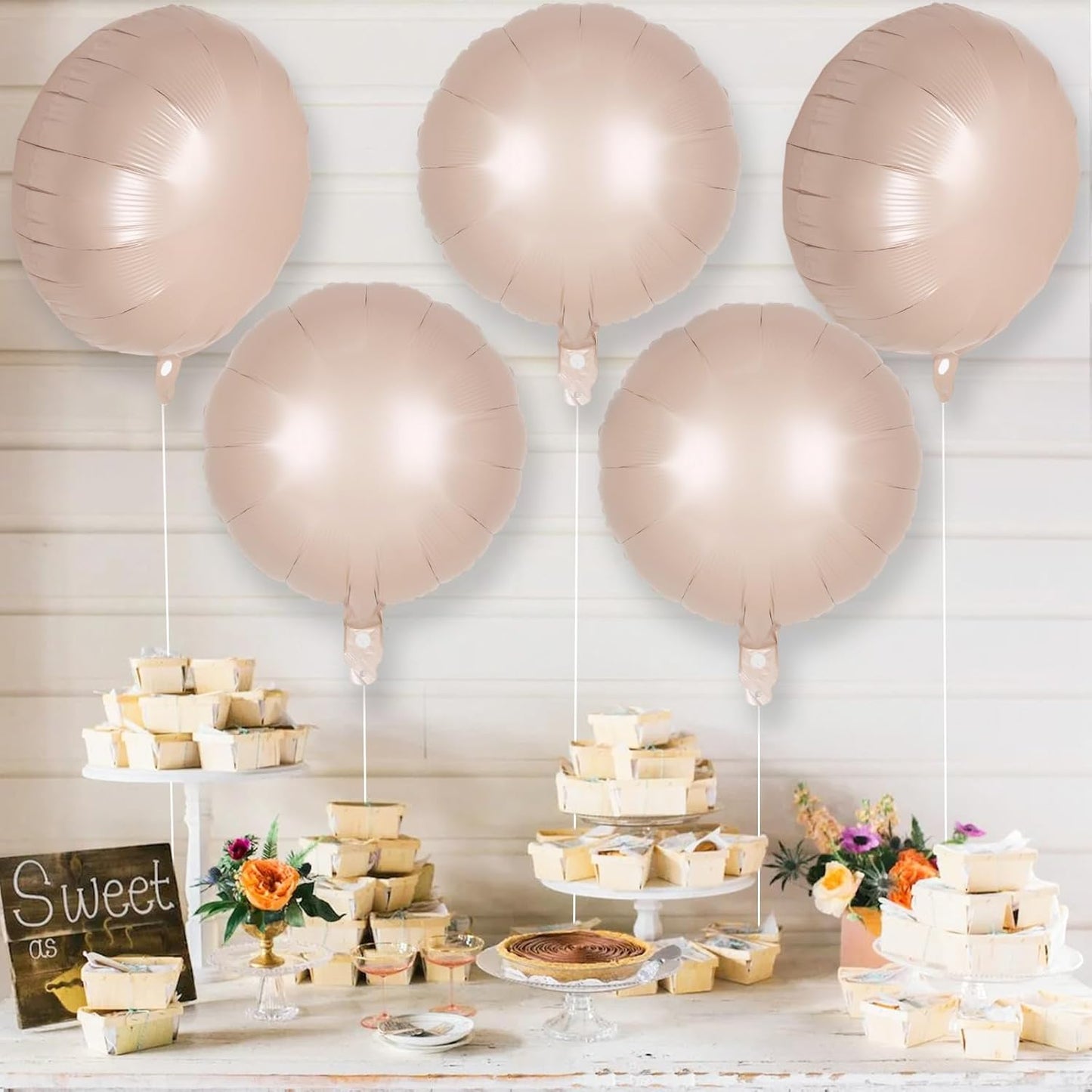 20 Pcs Beige White Round Shaped Balloons,18 Inch Round Foil Balloon,Giant Round Mylar Balloon Helium Balloons for Birthday Party Baby Shower Wedding Decorations (Caramel)