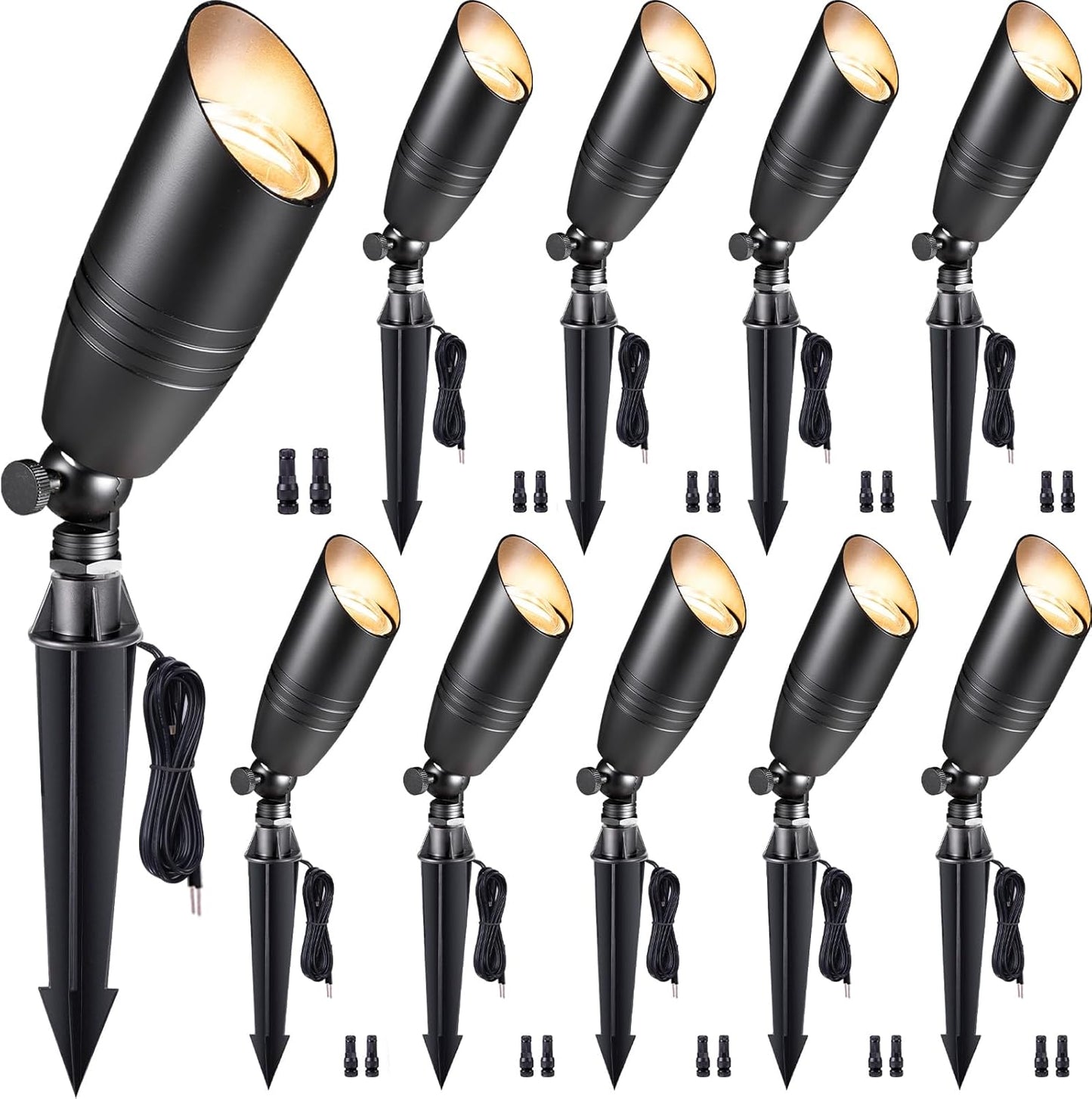 Gardenreet Low Voltage Spotlight LED - 12V Black Outdoor Light Fixture Weather Proof, Brass Landscape Lights Hardwired, Coastal for Flag Sign Without Bulbs (10 Pack)
