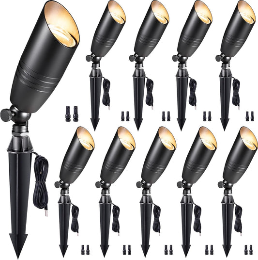 Gardenreet Low Voltage Spotlight LED - 12V Black Outdoor Light Fixture Weather Proof, Brass Landscape Lights Hardwired, Coastal for Flag Sign Without Bulbs (10 Pack)
