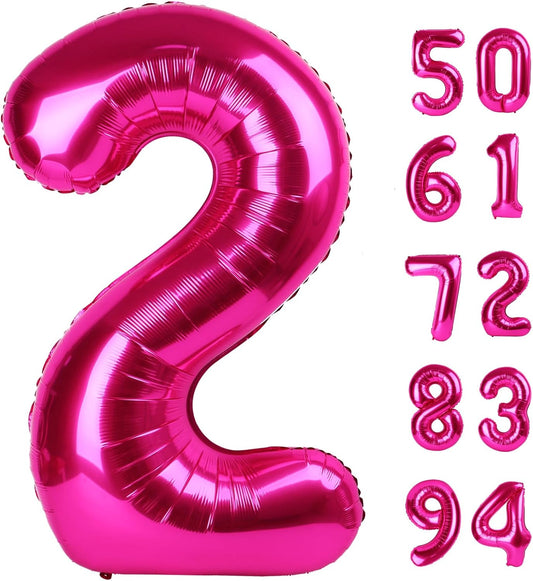 Hot Pink 2 Balloon, Number Balloons 40 Inch, 2nd Balloon Number Birthday Decorations, Second Two Birthday Party Supplies, Number 2 Balloon