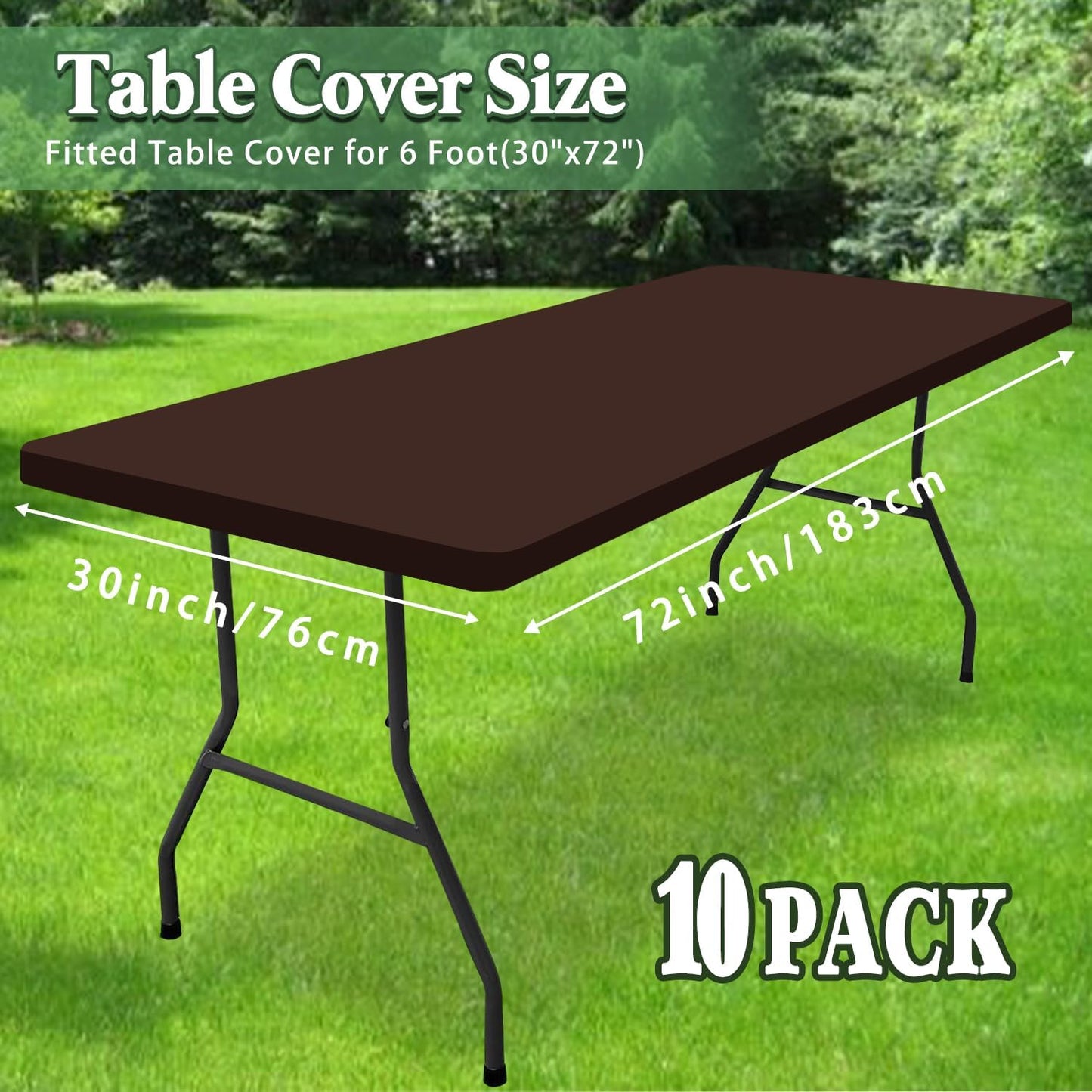 10 Pack Picnic Table Cover Fitted 6 Foot Tablecloth for Rectangle Table Elastic Waterproof Stretch Washable Patio Folding Outdoor Spandex Tablecloth for Camping Banquet and Parties (Coffee 30" x 72")