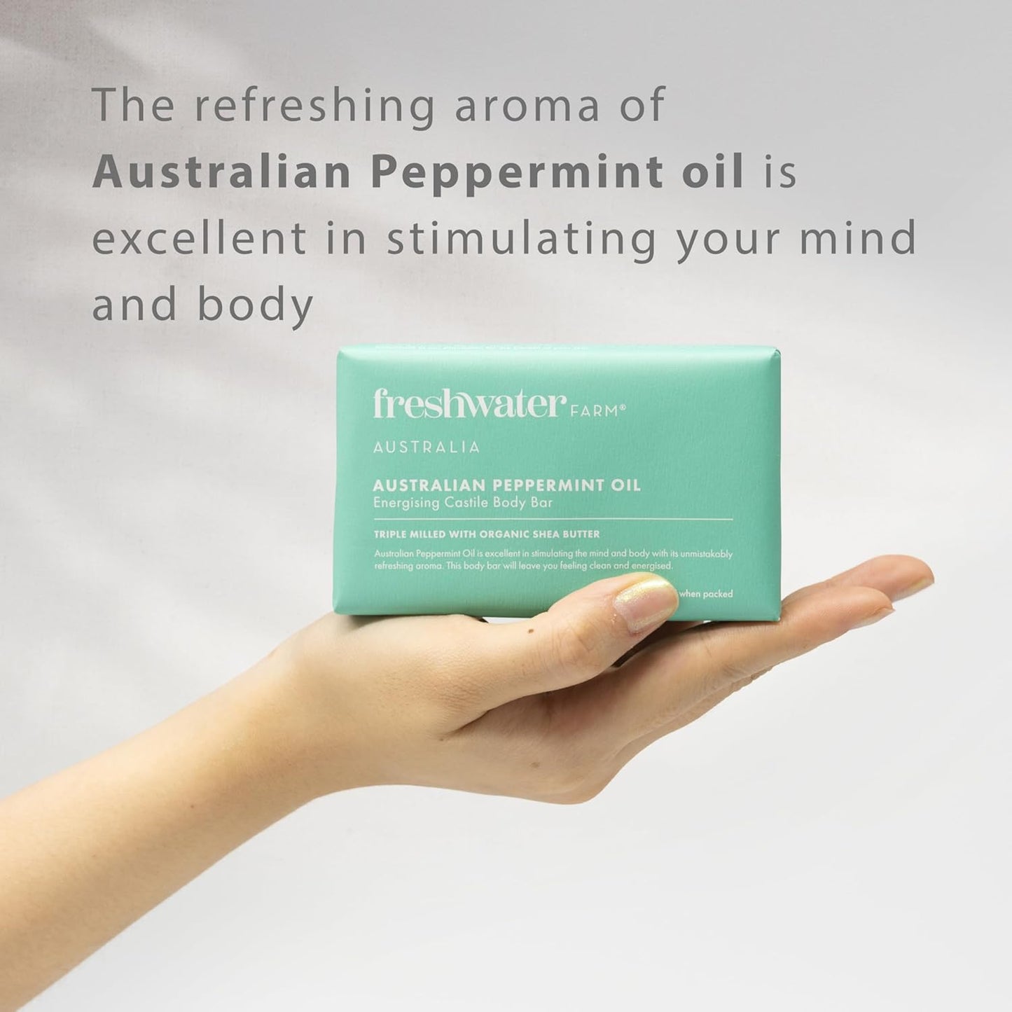 Freshwater Farm Australia Energizing Castile Natural Bar Soap for Women Men - Australian Peppermint Oil - Nourishing Essential Oils For Dry, Sensitive Skin - Natural Bar Soap, Body Soap - 7 oz 8PK