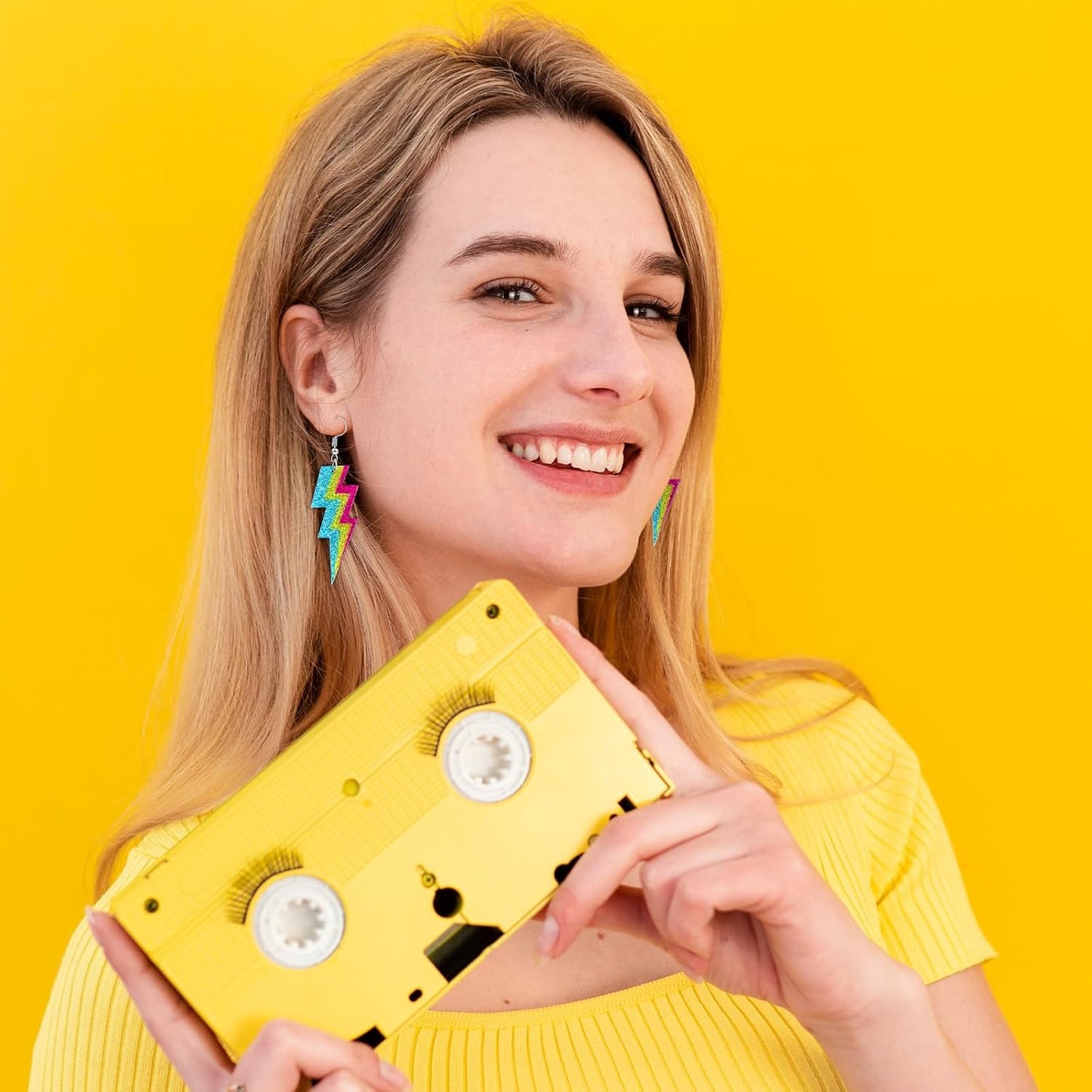 80s Neon Earrings for Women Acrylic Lightning Bolt Drop Earrings Retro 80s 90s Glow Party Accessories Neon Jewelry for Halloween Costume Outfit