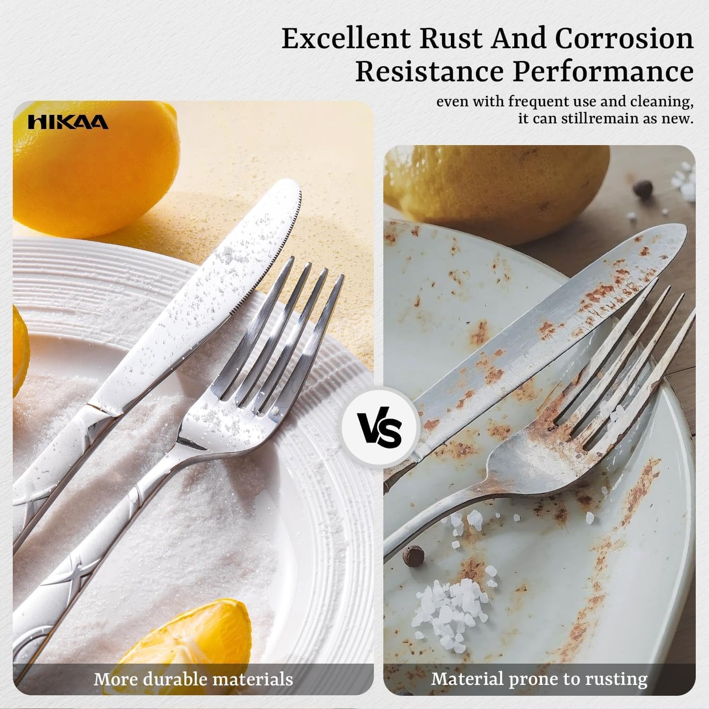 HIKAA 40PCS Stainless Steel Silverware Set, Modern Flatware Set for Kitchen, Mirror Polished Cutlery Set with Forks, Spoons and Knives，Dishwasher Safe