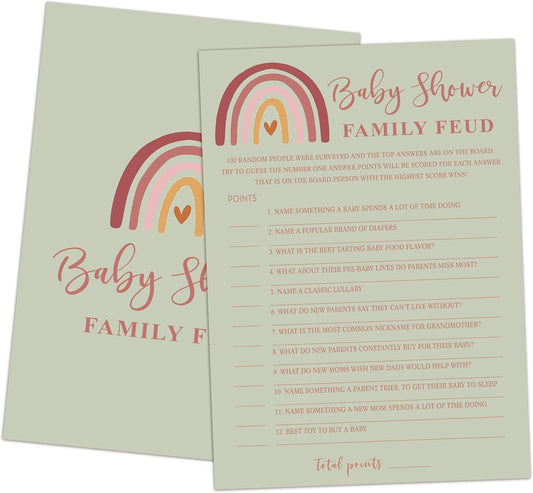 Baby Shower Family Feud Game - 30 Cards, Answer Key, Rainbow Decorations for Boy & Girl, Feud Supplies-05B-Atrovirens
