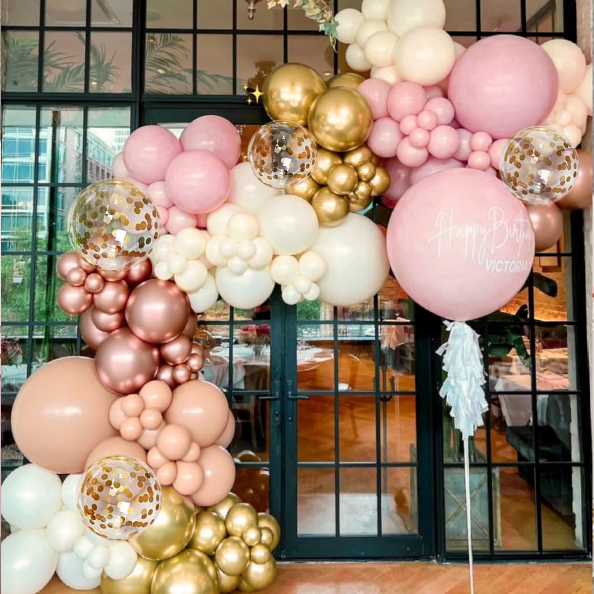 Rose Gold Balloon Arch Kit, 147Pcs Metallic Gold White Pastel Nude Pink and Rose Gold Balloons Garland with Confetti for Wedding Bridal Baby Shower Princess Girl Birthday Party Decorations