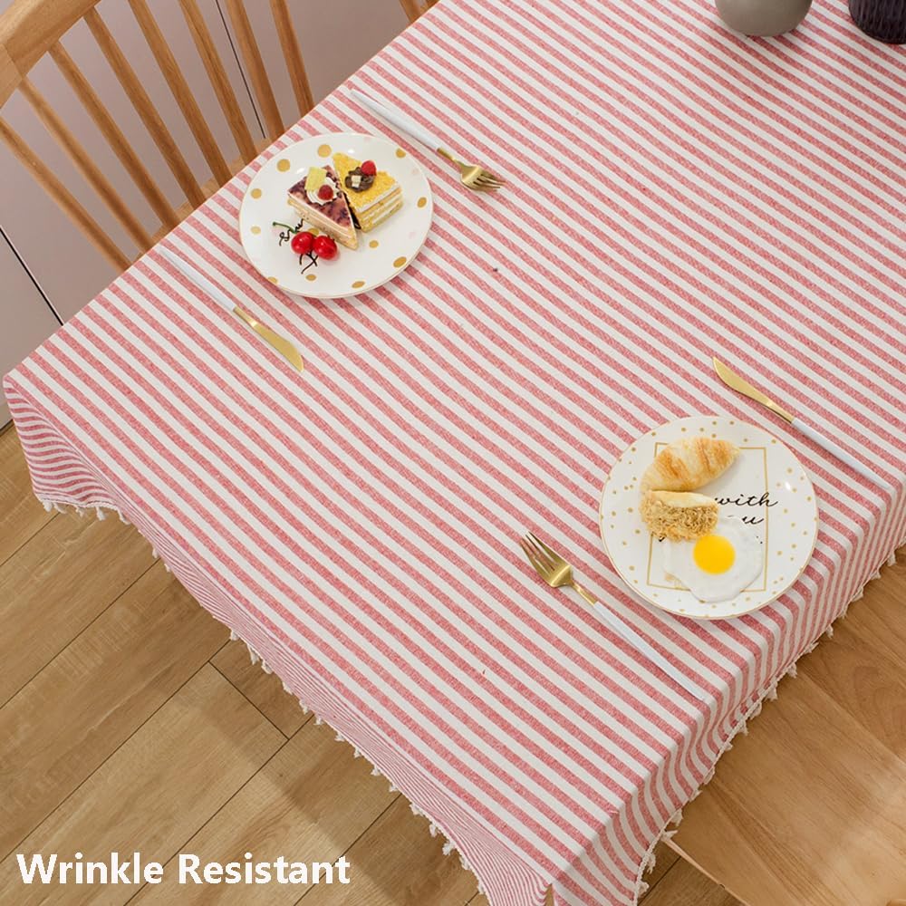 TruDelve Cotton Square Tablecloth Red and White Striped Boho Cloth Tablecloths Outdoor Table Cloth for Picnic Table Cover (Red,55"x55",Square)