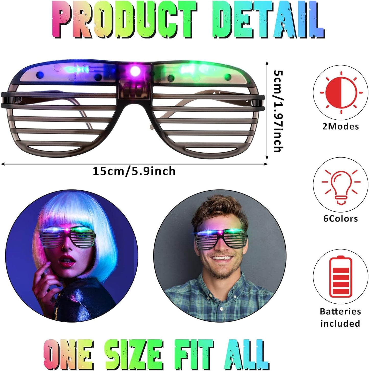 Honoson Halloween 120 LED Glasses Light up Glasses Glow in The Dark Party Supplies Neon Flashing Glow for Halloween