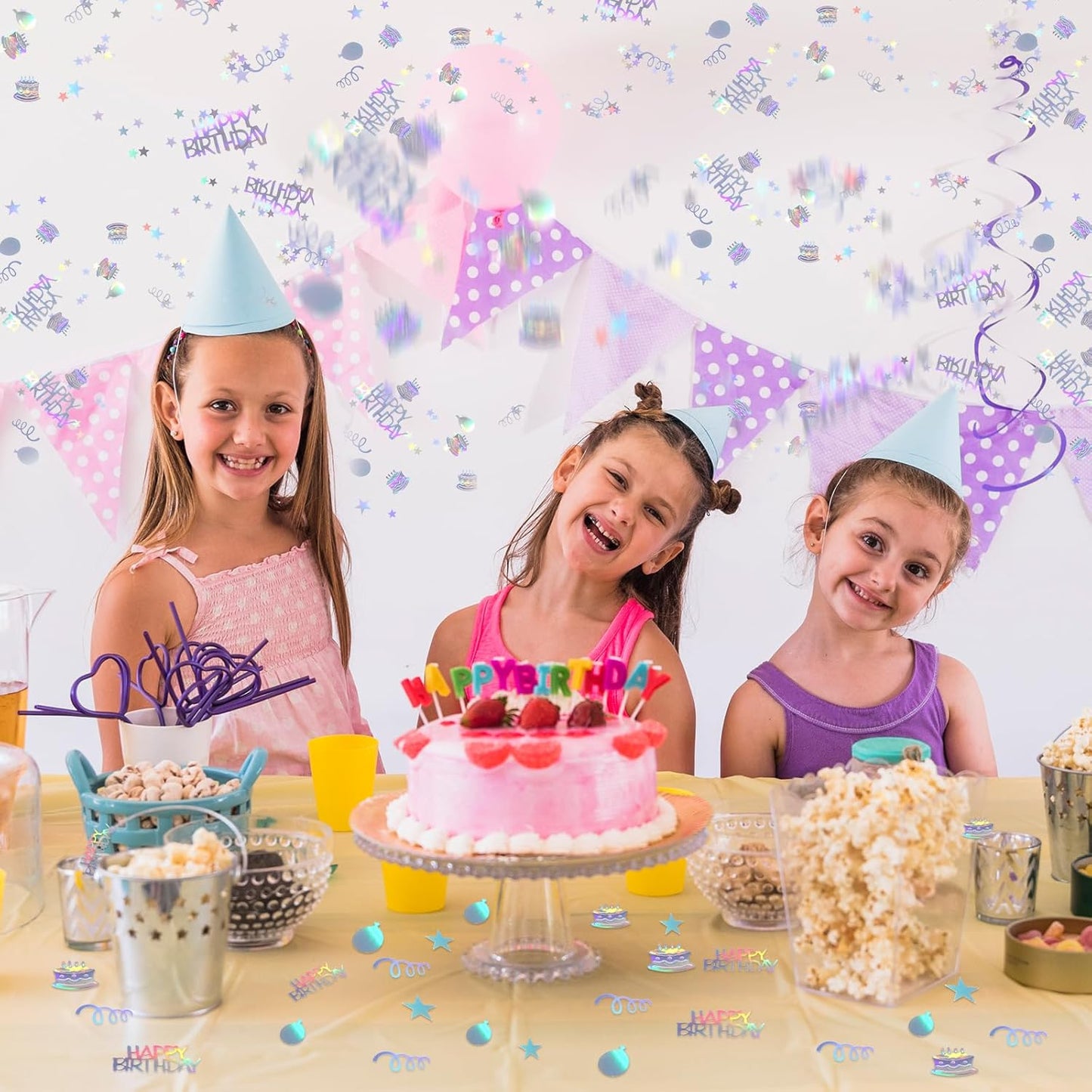 Happy Birthday Confetti, Birthday Party Cake Confetti, Metallic Foil Balloon Table Scatter Decorations for Baby Adult Birthdays Table Scatter Party Supplies