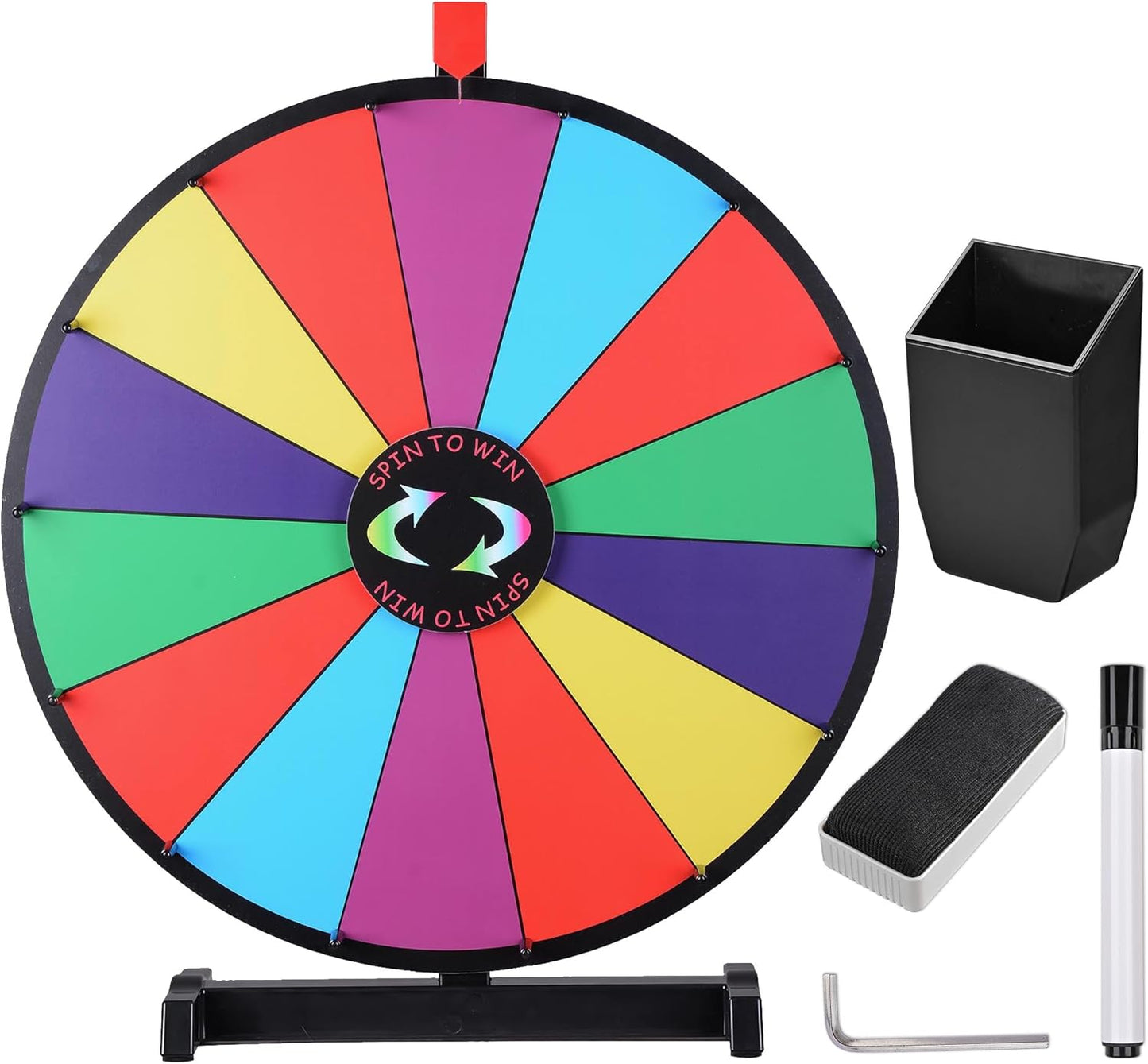 WinSpin 24" Heavy Duty Spinning Prize Wheel Large 14 Slots Tabletop Color Roulette Wheel with Dry Erase Marker & Eraser for Trade Show Fortune Spinning Game, Classic Series