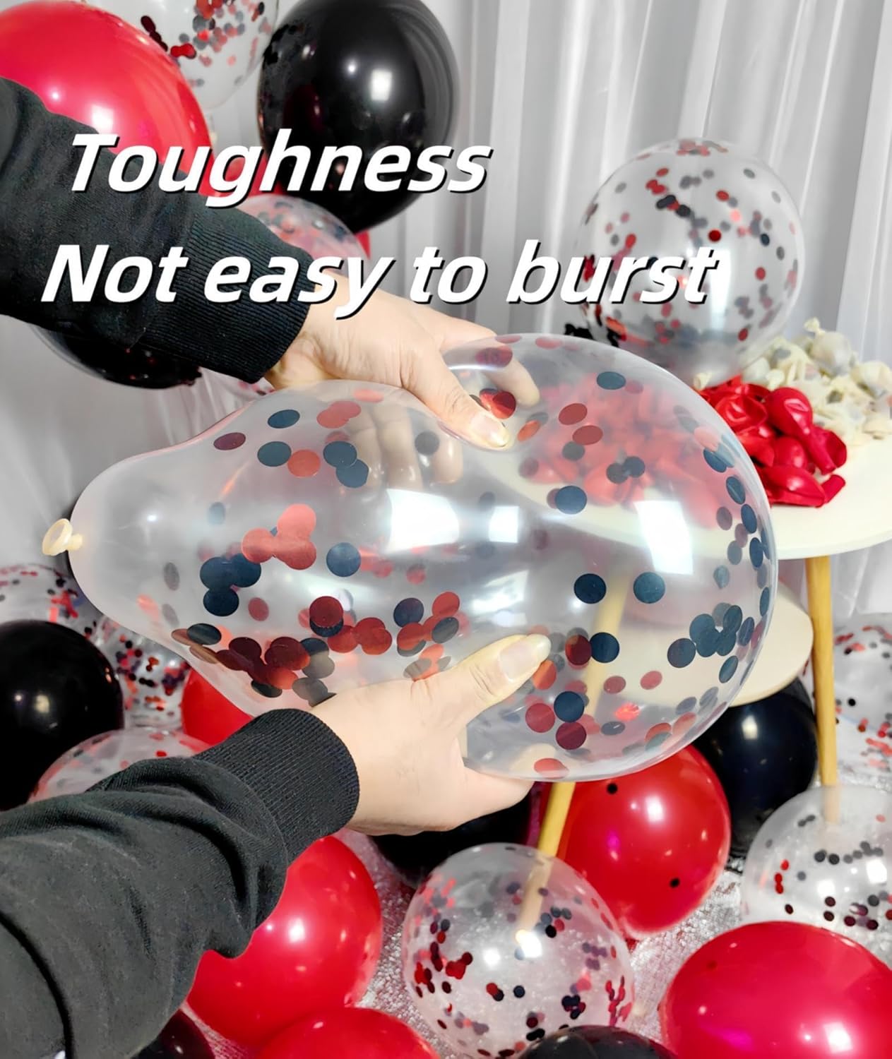 300 Pack Red and Black Balloons 12 Inch Red Black Confetti Balloon for Various Party Events Decorations