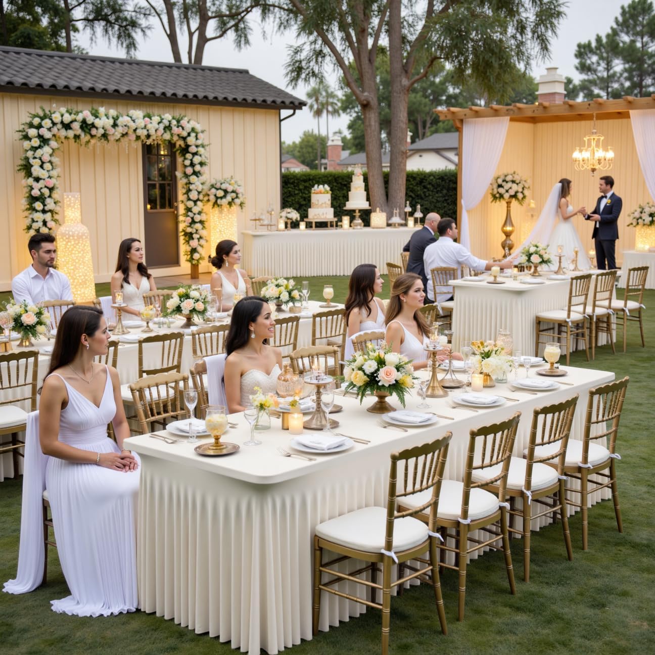 Leegleri 8 Pack Ivory Spandex Table Clothes for 6ft Rectangle Tables, Wrinkle Free Fitted Tablecloths for Parties, Weddings, Banquets, Baby Showers