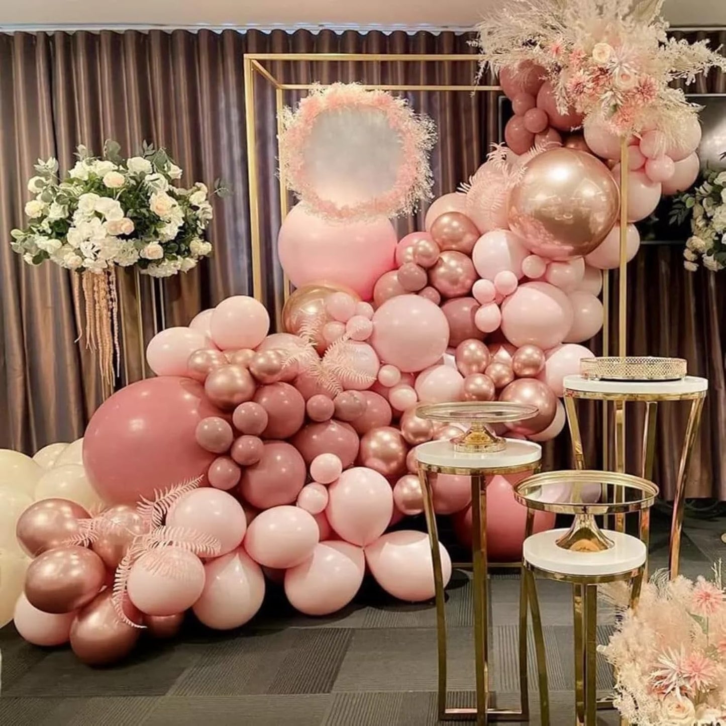 Dusty Pink Balloon Arch Kit, Rose Gold Balloon Arch Kit with 18/12/10/5 inch Dusty Pink Pastel Pink Rose Gold ivory White Latex Balloon for Birthday Baby Shower Wedding Boho Bridal Party Decorations