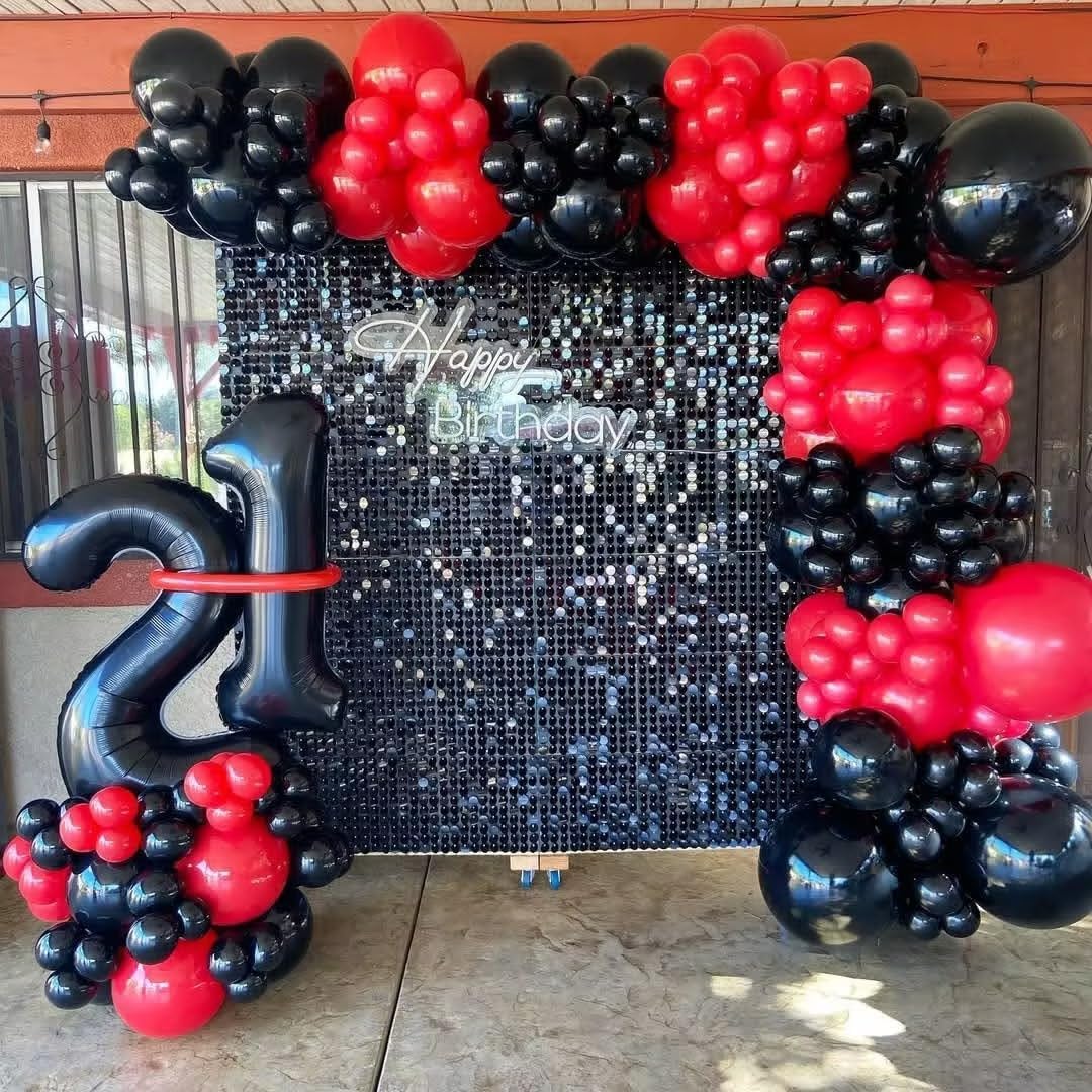 Red Black and White Balloons, 75PCS Red and Black Balloons, 12in and 5in Red White and Black Latex Party Balloons for Casino Theme Party, New Years, Graduation Decorations