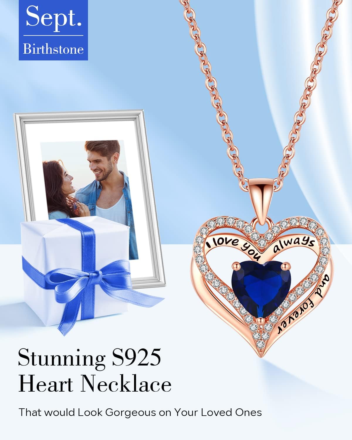 S925 Sterling Silver Necklace for Women, Wife Jewelry Rose Gold, Mom Birthday Valentines Mothers Day Gifts, Girlfriend Necklaces, Daughter Heart Jewel, Anniversary for Her