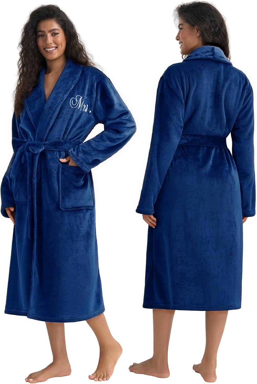 AW BRIDAL 2Pcs Mr and Mrs Robes for Couples Fleece, Matching Long Hooded Robes for Men Women, His and Hers Wedding Gifts