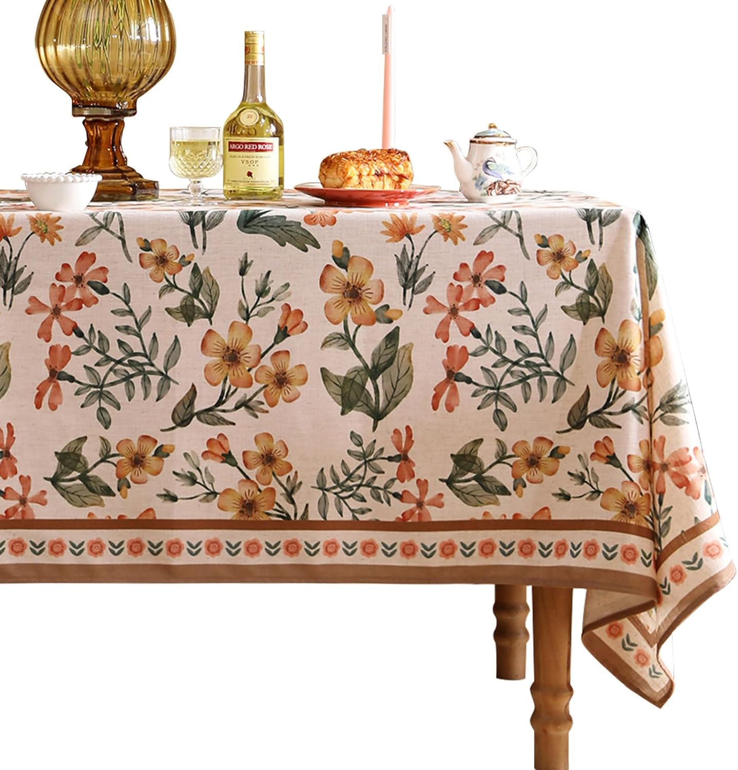 Designer Vintage Linen Long Rectangle Tablecloth,William Morris Block Print Soft and Durable Table Cloth,Decor Table Cover for Kitchen,Dining,Thanksgiving,Christmas,63"*102"-Athea