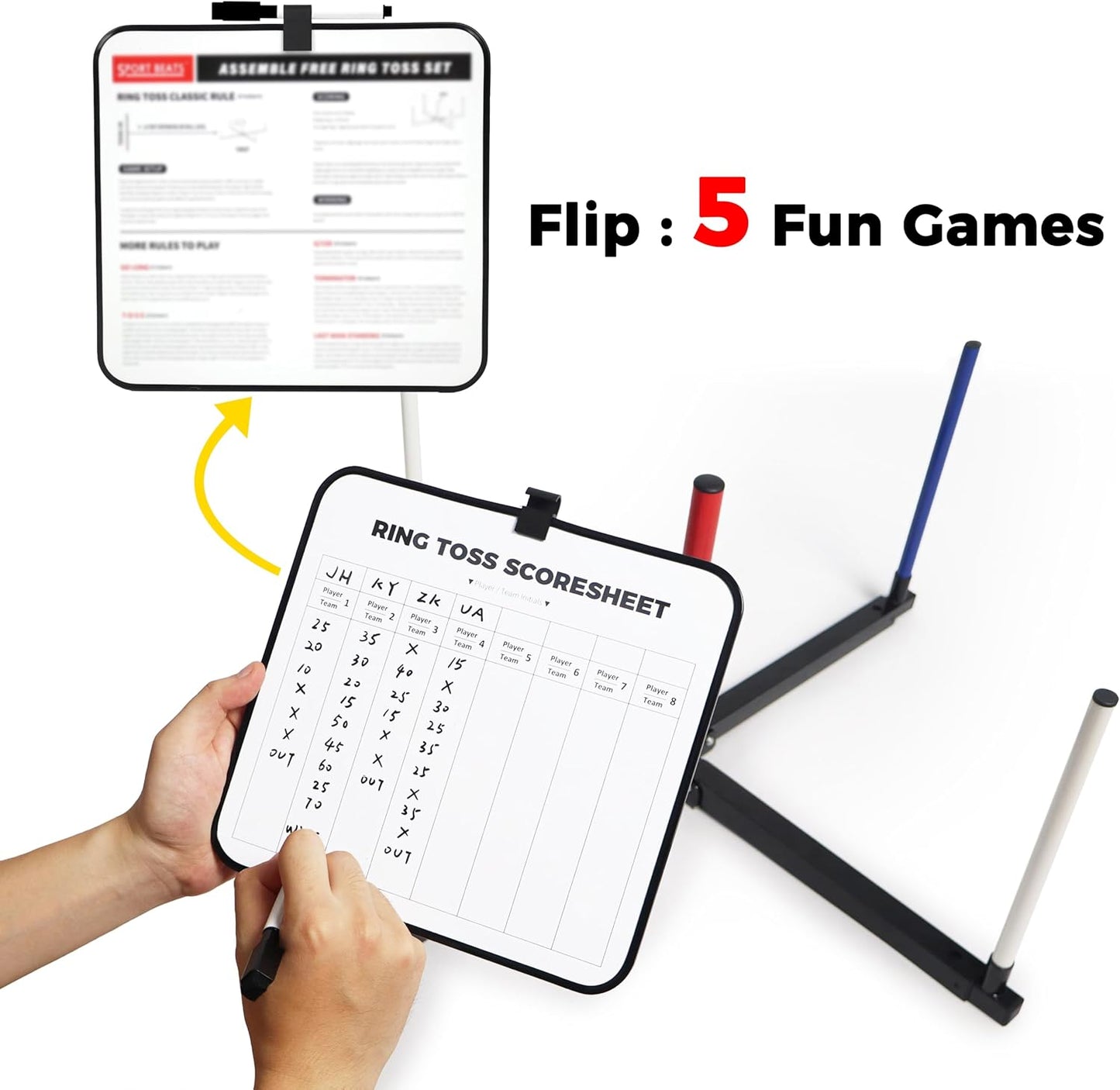 Ring Toss Game, 6 Jumbo Rings & Scoreboard with 5 Games and Carry Case Yard Outdoor Lawn Games for Kids, Adults & Family, Backyard Camping Tailgates Party Game for Teens, Boys & Girls