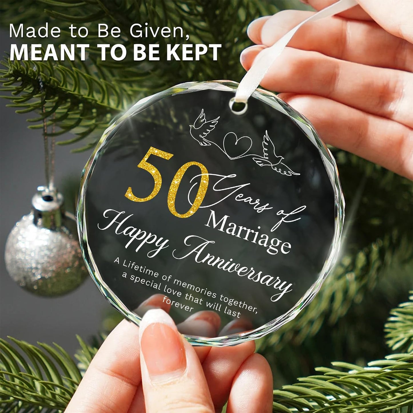 50th Anniversary Wedding Gifts for Couple - 50 Year Anniversary Wedding Gift Ideas for Parents, Husband, Wife, Her, Him - Best 50th Decoration Glass Ornament