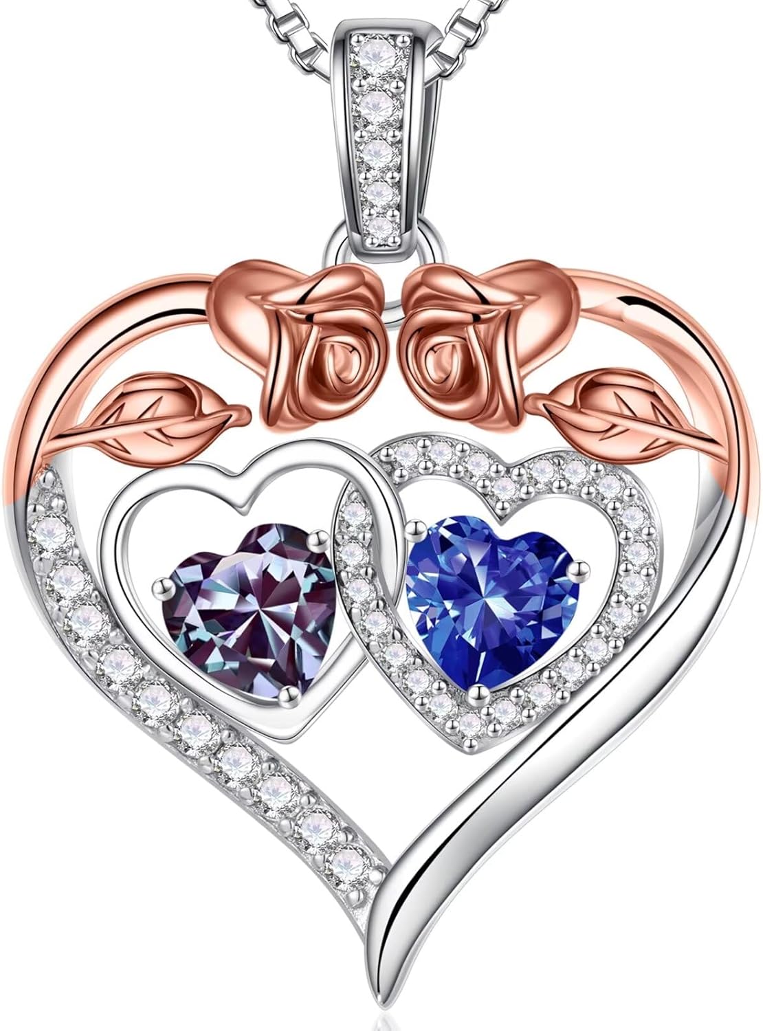 Iefil Double Birthstone Necklace Gifts for Wife Girlfriend Her Women, Birthstone Jewelry Gemstone Valentines Birthday Gifts for Her Women Wife Mom Grandma