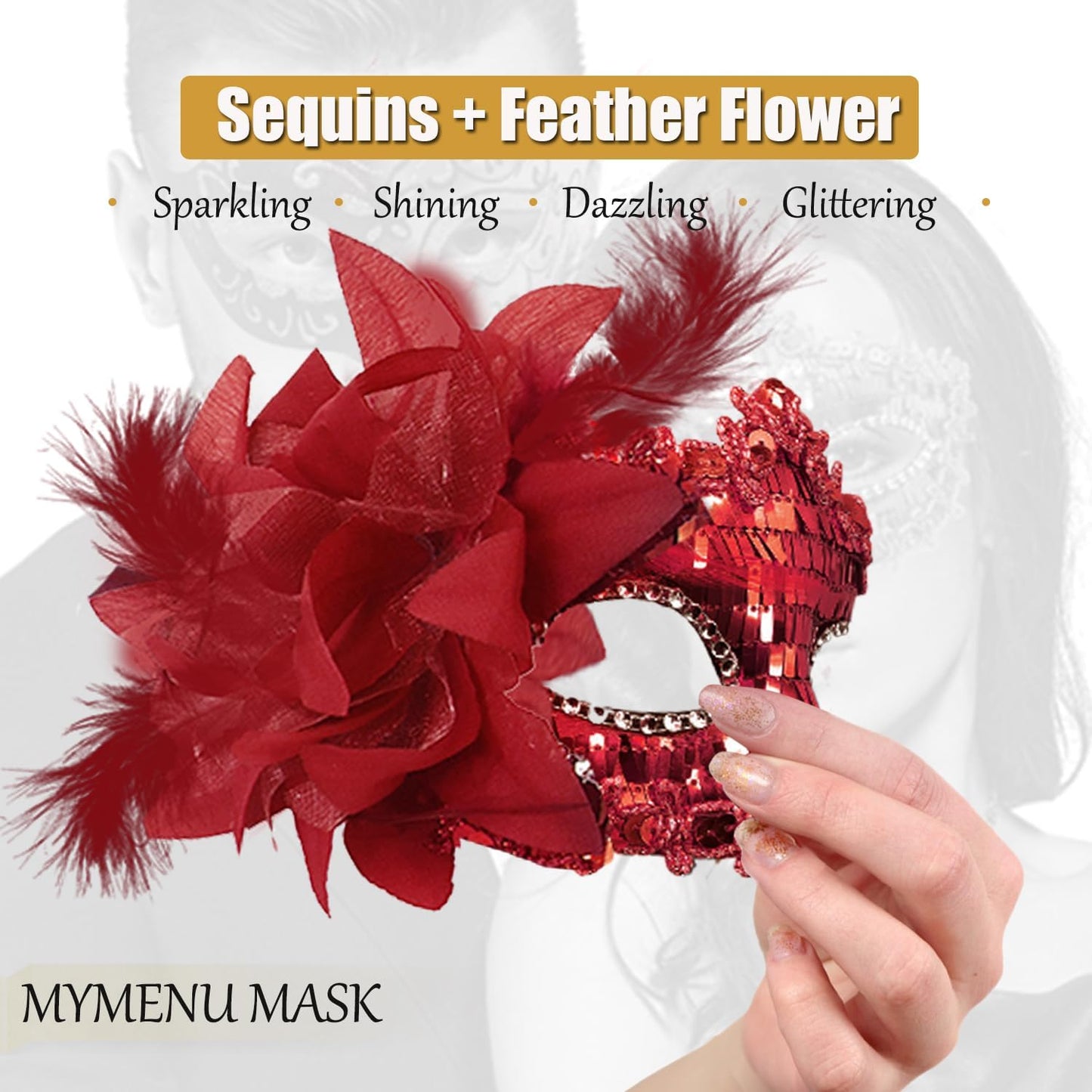 MYMENU Masquerade Mask for Women Couple Masquerade Mask for Men Shiny Venetian Mask Halloween Mask for Party Prom