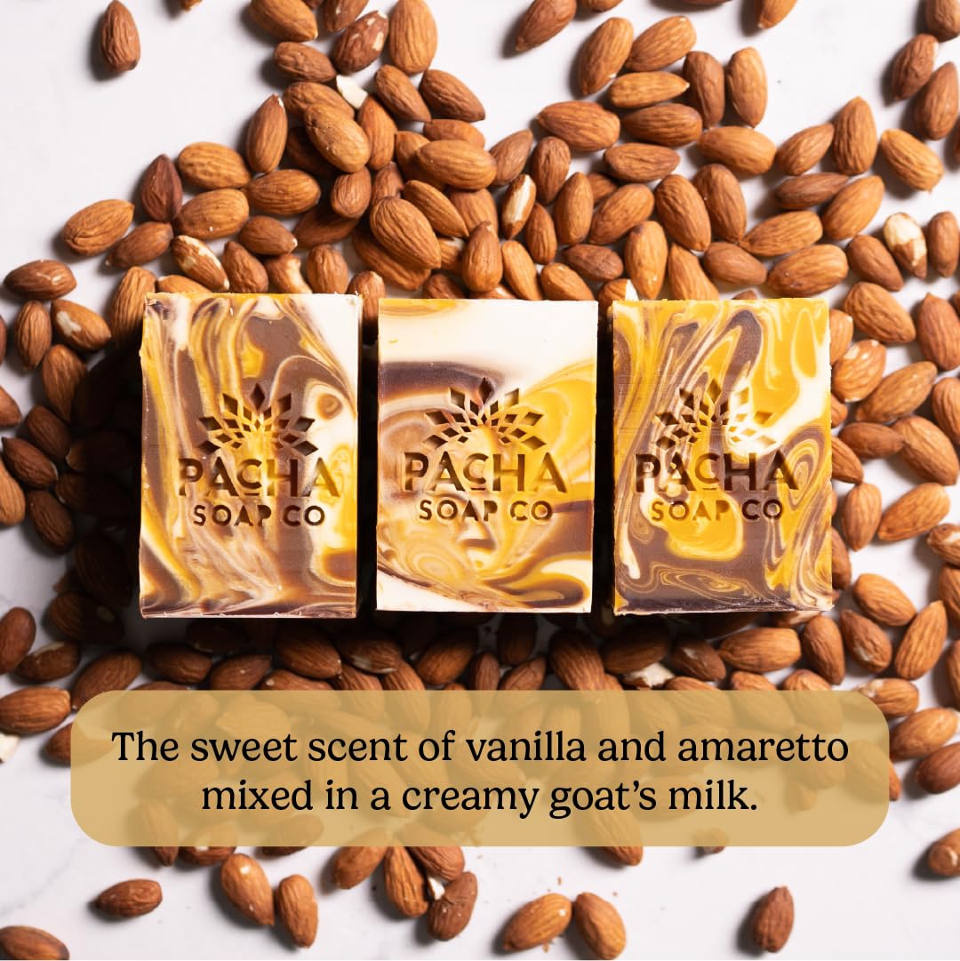 Pacha Soap Co. Almond Goat Milk Bar Soap - Handcrafted All Natural Premium Soap Bars for Face, Body & Hands, Hydrating & Soothing with Essential Oils, Made in the USA, 3-Pack (4 oz. ea)