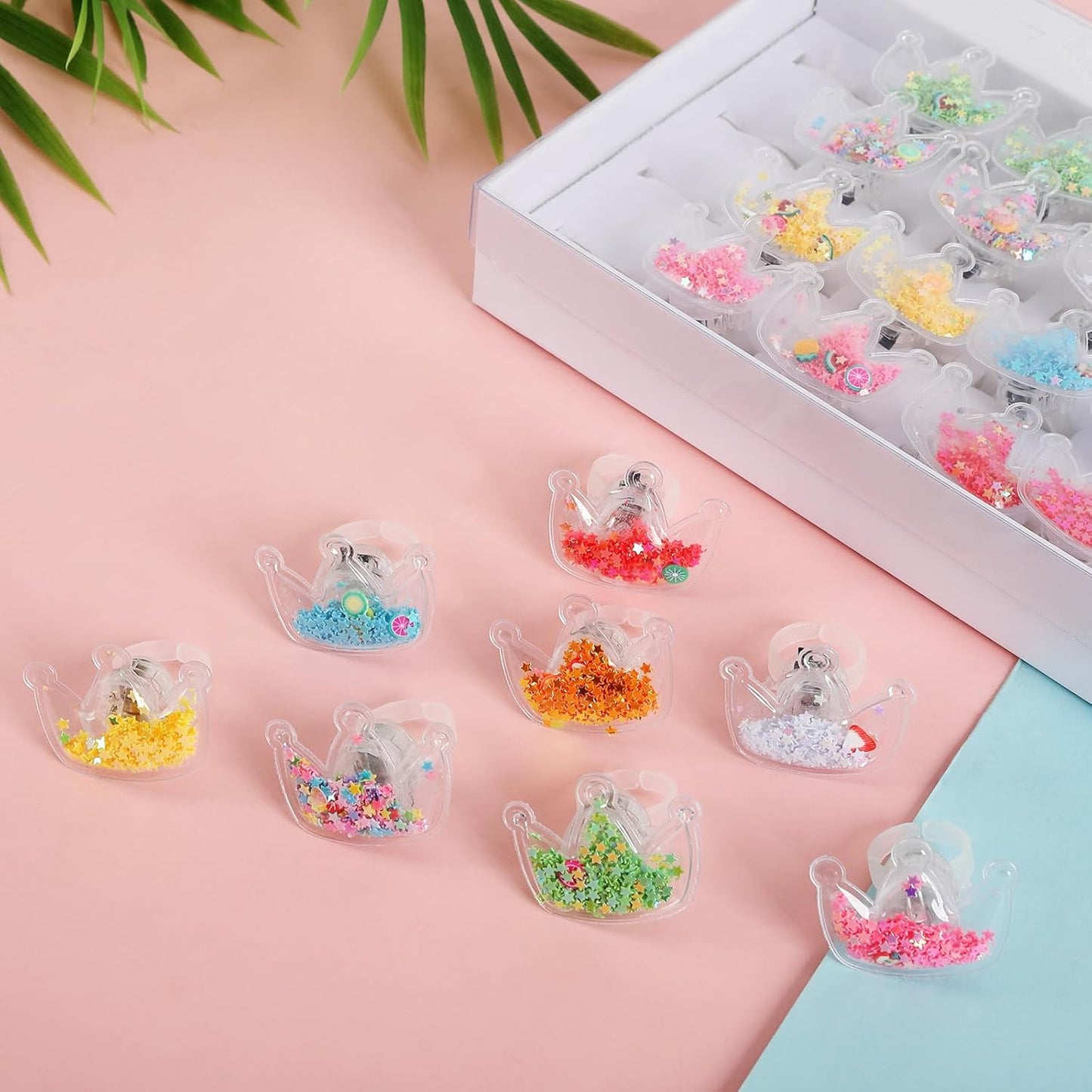 TUWUNA Princess Party Favors 24 Pcs Glitter Crown LED Light Up Rings Glowing Finger Rings Toys for Princess Birthday Party Supplies Classroom Prizes Pinata Goodie Bag Stuffers Gifts