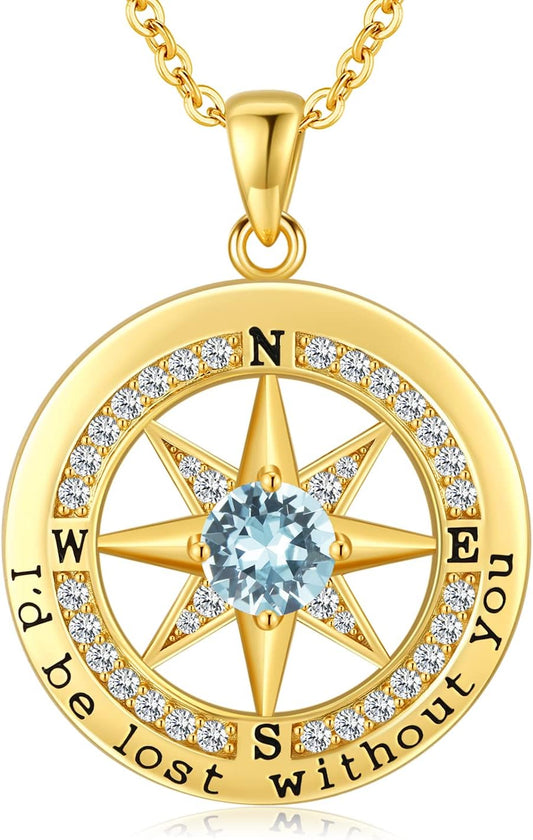 S925 Necklace Gift for Wife |Compass Jewelry |Women Anniversary |Sterling Silver |Girlfriend Birthday Gifts for Her Valentines |I'd be Lost without You |Jewel 18K Gold