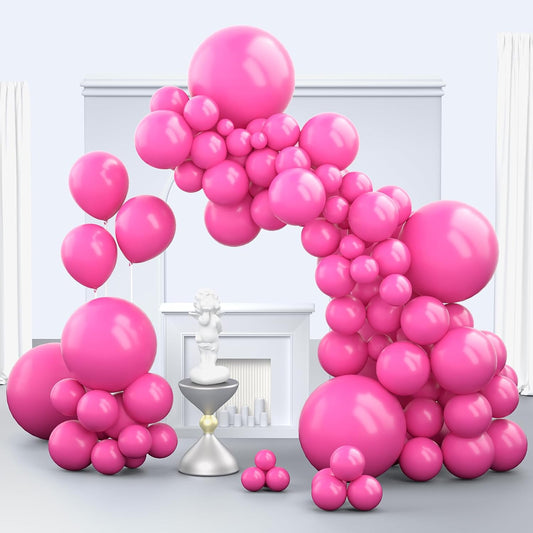 Hot Pink Balloons, 150 pcs Different Sizes Pack of 18 Inch 12 Inch 10 Inch 5 Inch Magenta Fuchsia Dark Pink Balloons for Balloon Garland Balloon Arch as Birthday Party Wedding Decorations
