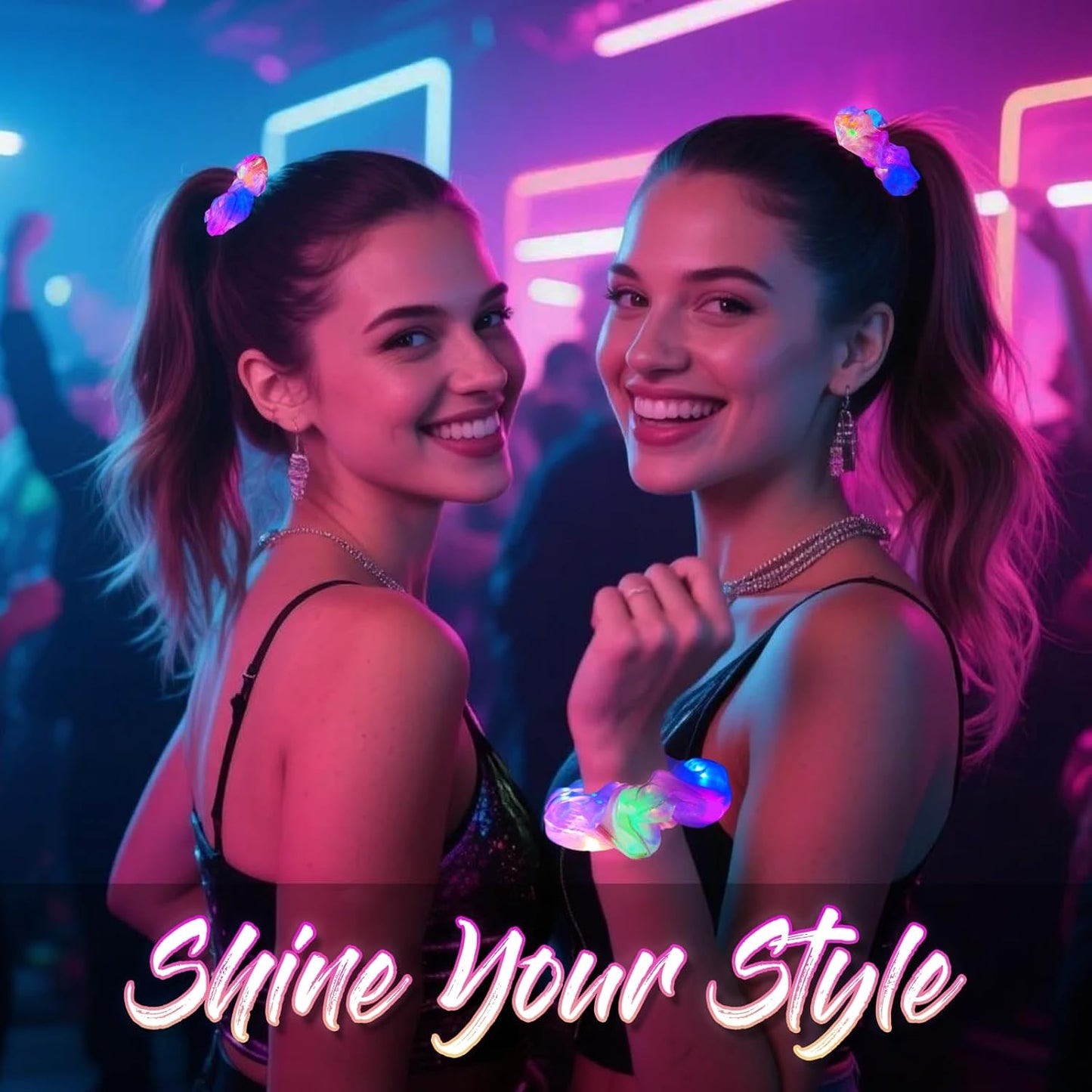 40 PCS Light up Scrunchies, 3 Glow Mode, LED Hair Accessories for Women, Glow in the Dark Party Supply for Festival Rave Slumber Party