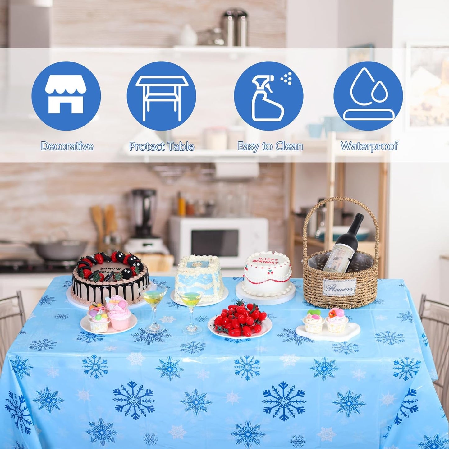 6 Pack Christmas Snowflake Plastic Tablecloth, 54 x 108Inch Blue and White Snowflake Table Cloth Disposable Waterproof Winter Snowflakes Table Cover for Winter Holiday New Year Party Supplies Decor