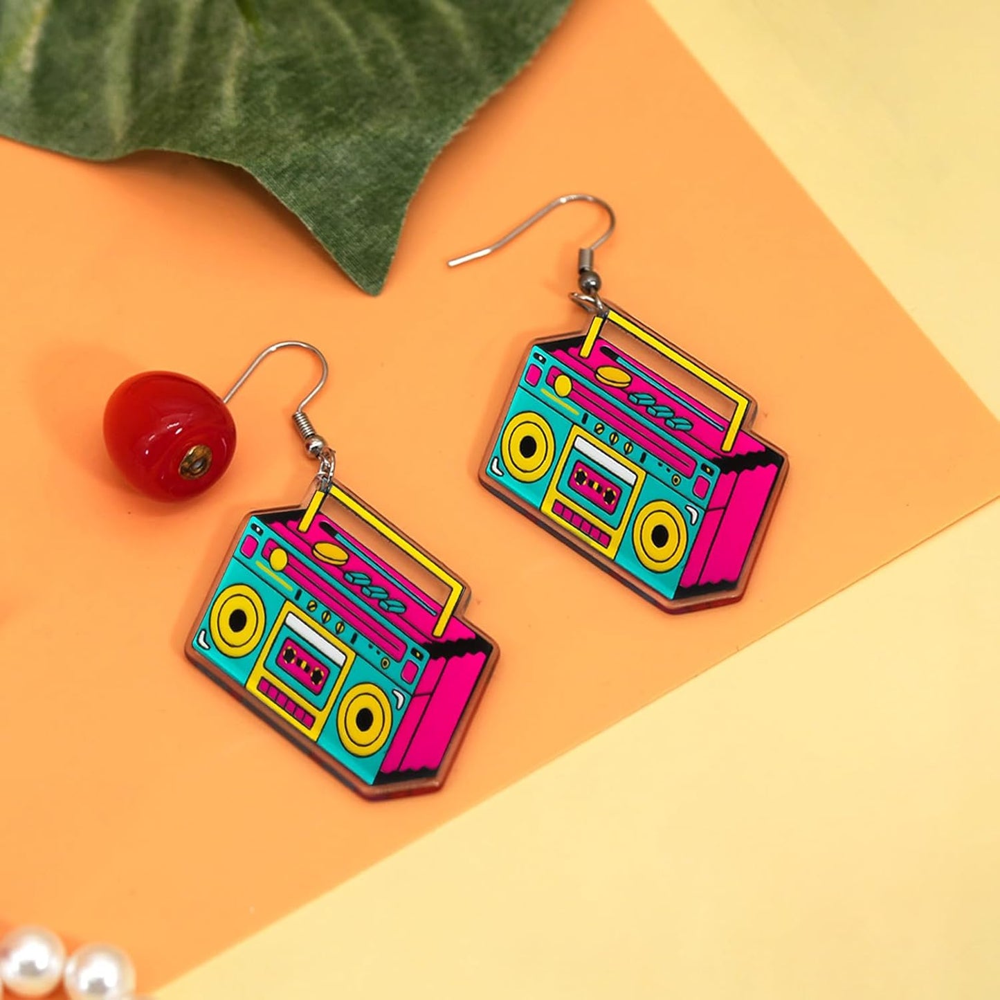 80s 90s Retro Cassette Tape Neon Earrings for Women Acrylic Radio Earring Set for 80s 90s Accessories Cosplay Party Jewelry Gifts