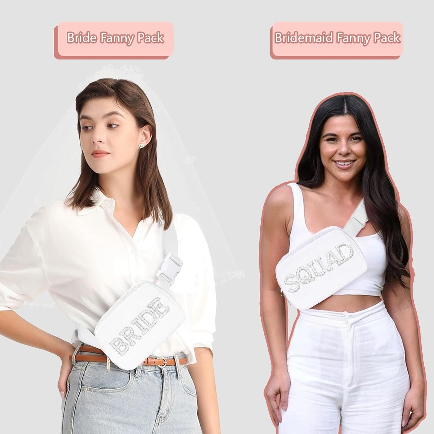 Lamyba Bachelorette Party for Bridesmaid Gifts, Bachelorette Gifts for Bridal Shower Party Wedding day, Squad Fanny Pack for Bachelorette Party Favors Decorations, Pearl Bridesmaid Waist Bag White