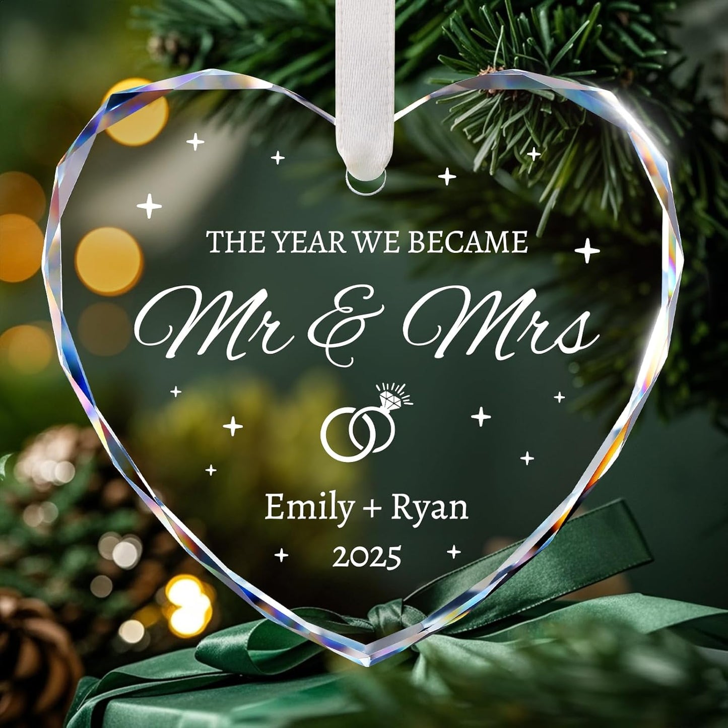 Wedding Gifts for Couples 2025 - Personalized Mr and Mrs Ornament - Bridal Shower Gifts, Wedding Gift for Bride, Newly Wed, Future Mr Mrs - Just Married Decorations Crystal Glass Ornaments