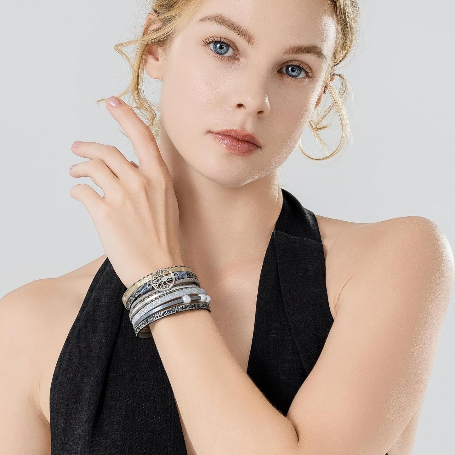 FANCY SHINY Tree of Life Leather Wrap Bracelet Inspirational Cuff Bangles Boho Pearl Bracelets with Magnetic Clasp Unique Jewelry Gifts for Women