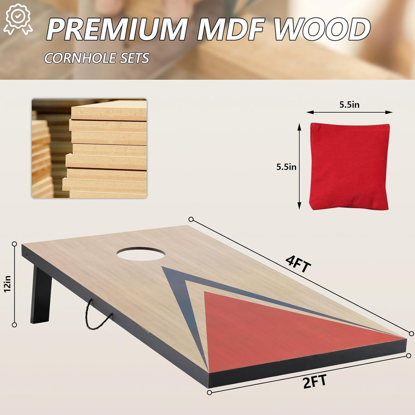 Cornhole Sets 4 x 2 ft with 8 Bean Bags Regulation Size, Corn Hole Games for Adults Outdoor Bean Bag Toss Game