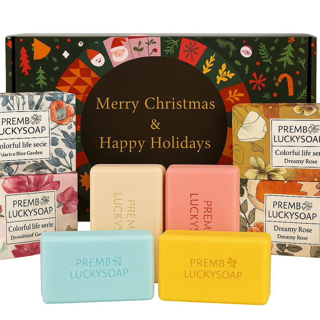 Essential Oil Soap Gift Set - 4 Handmade Soaps - Holiday Gift Box - Moisturizing, Aromatherapy Bars for Face & Body (Christmas Edition)