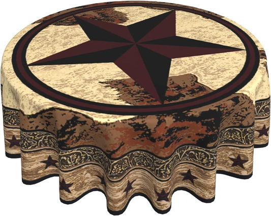 Giwawa Western Texas Star Tablecloth Round- Rustic Stars on Vintage Brown Wood Board Print- 60" Cabin Country Style Heat Resistant Table Cloth Cover for Kitchen Dining Indoor Outdoor Decor